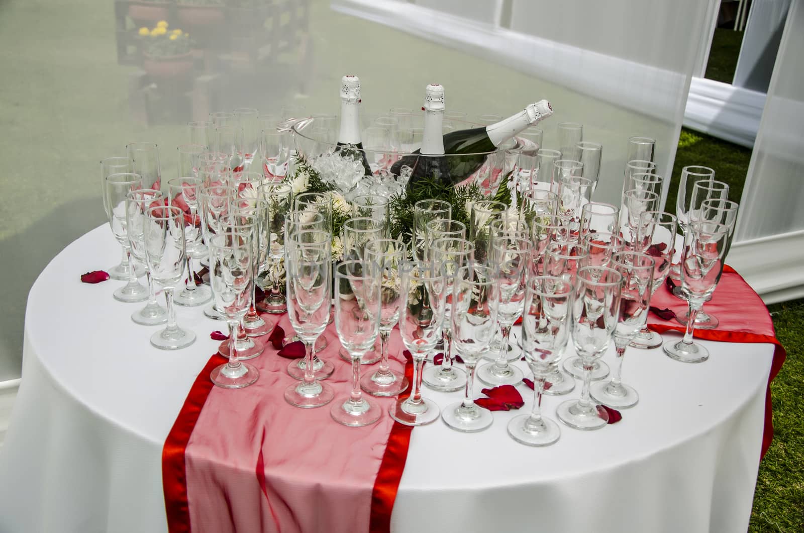 Glasses and champagne at a wedding