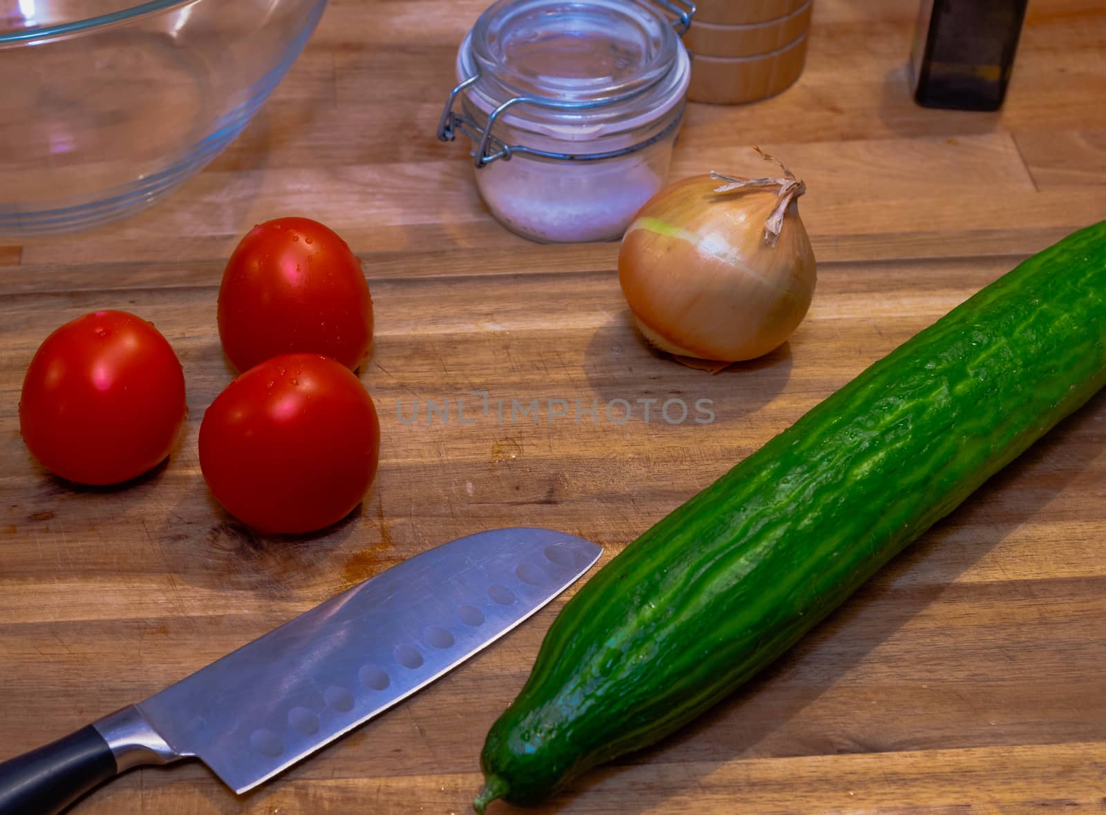fresh salad ingredients on cutting board