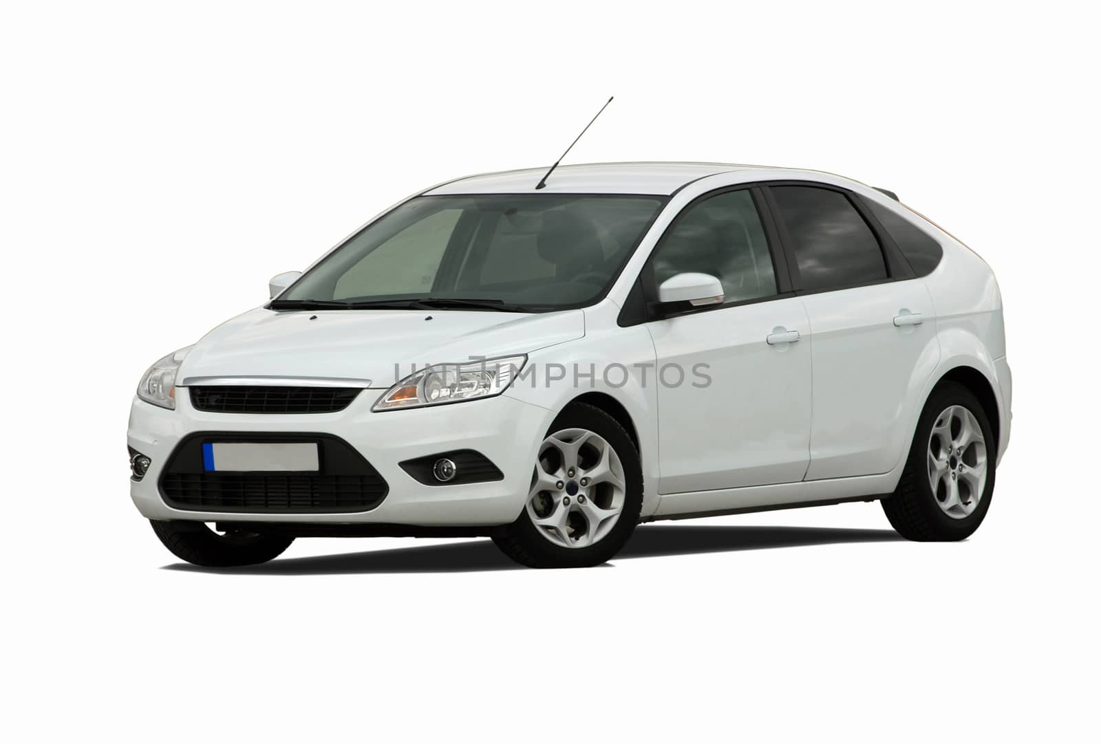 White Four Door Car Isolated