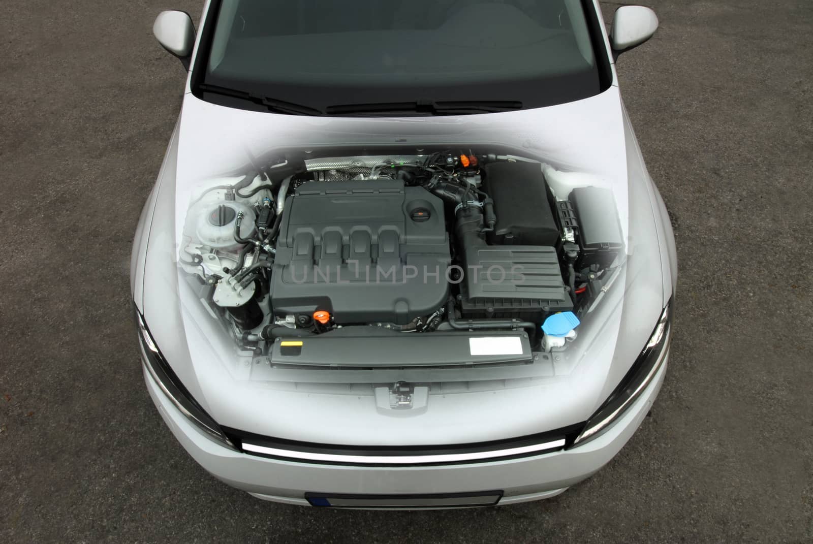 x-ray view engine in the white car