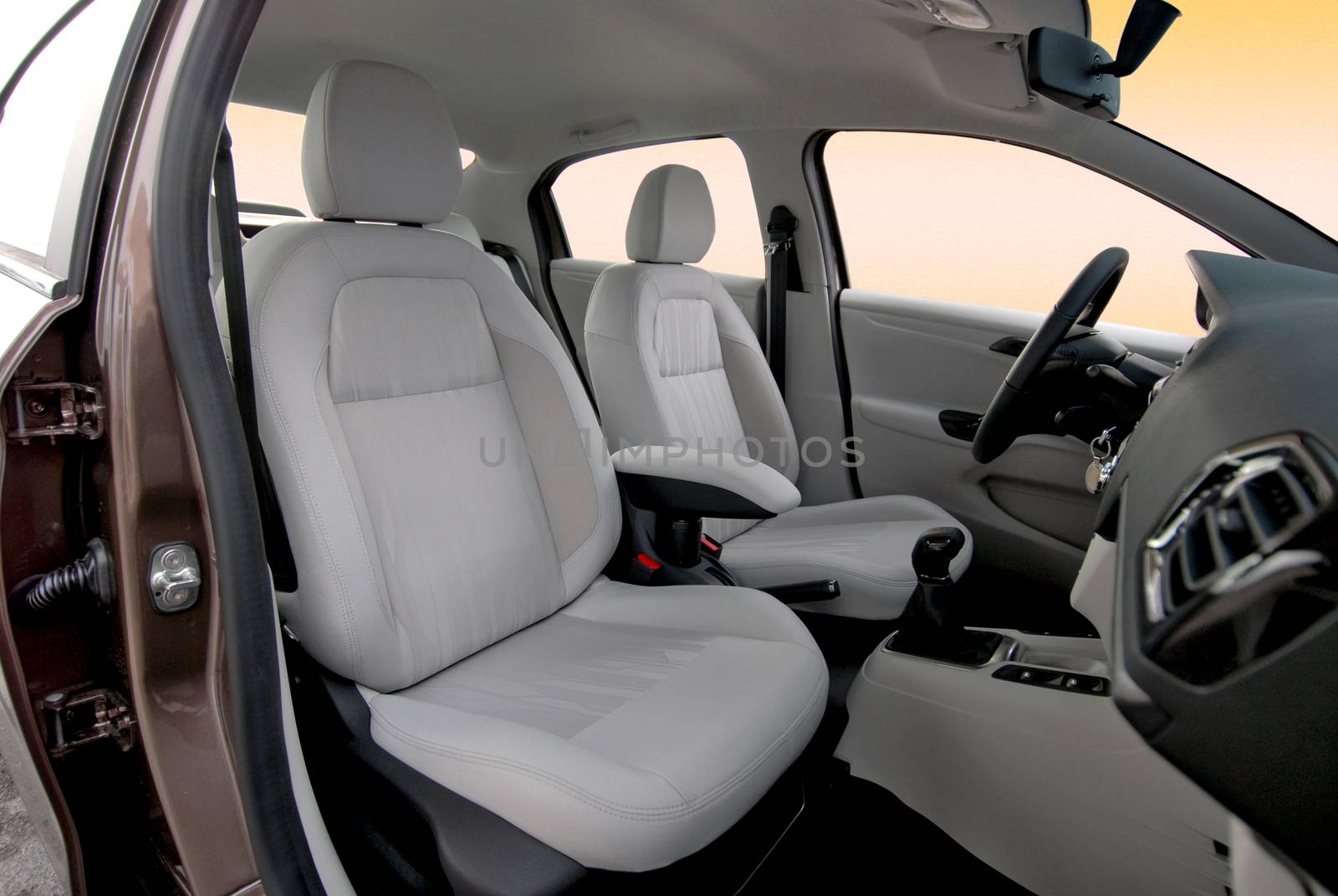 Front seats of a modern car, light leather
