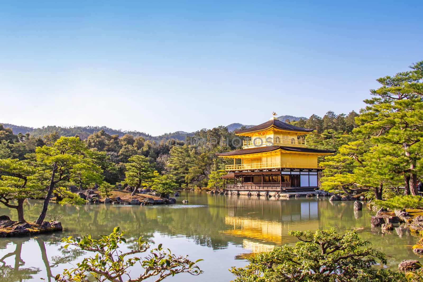 Golden Pavilion of Kinkaku-ji temple beautiful architecture, one of the most famous temple in Kyoto. Japan.