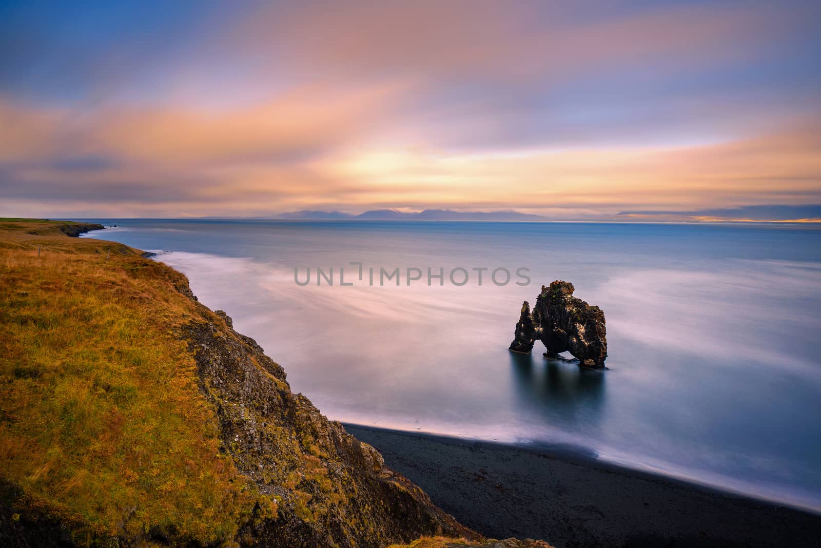 Sunset at the Hvitserkur basalt stack in northern Iceland by nickfox