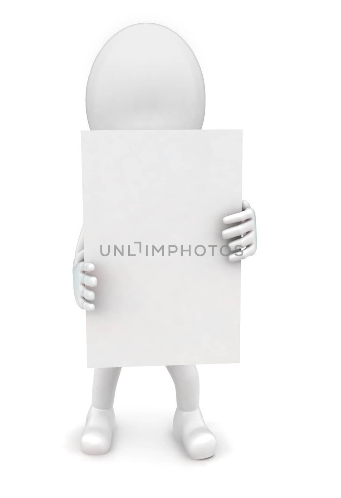 3d man holding well bucket concept in white isolated background - 3d rendering , front angle view