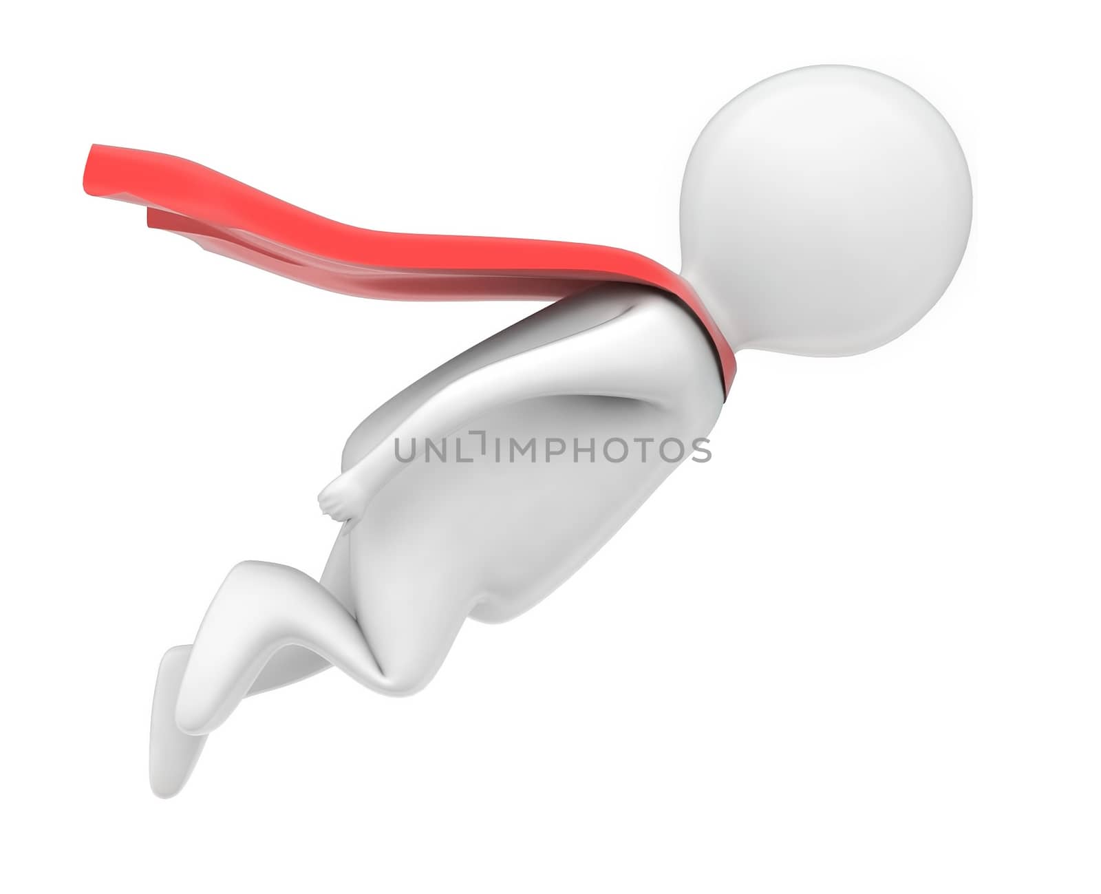 3d super hero flying concept in white isolated background - 3d rendering , side angle view