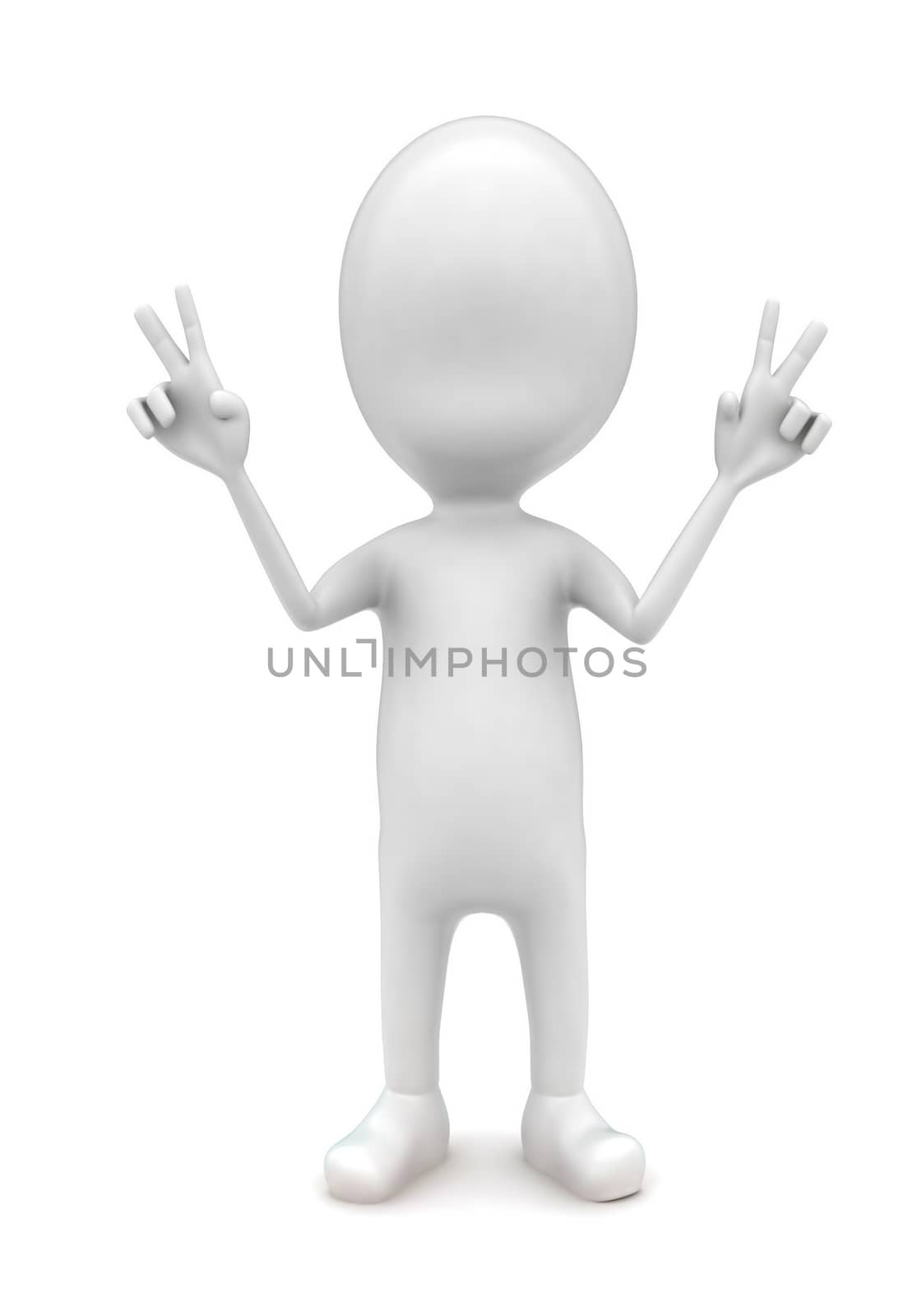 3d man showing sign via hand concept in white isolated background - 3d rendering , front angle view