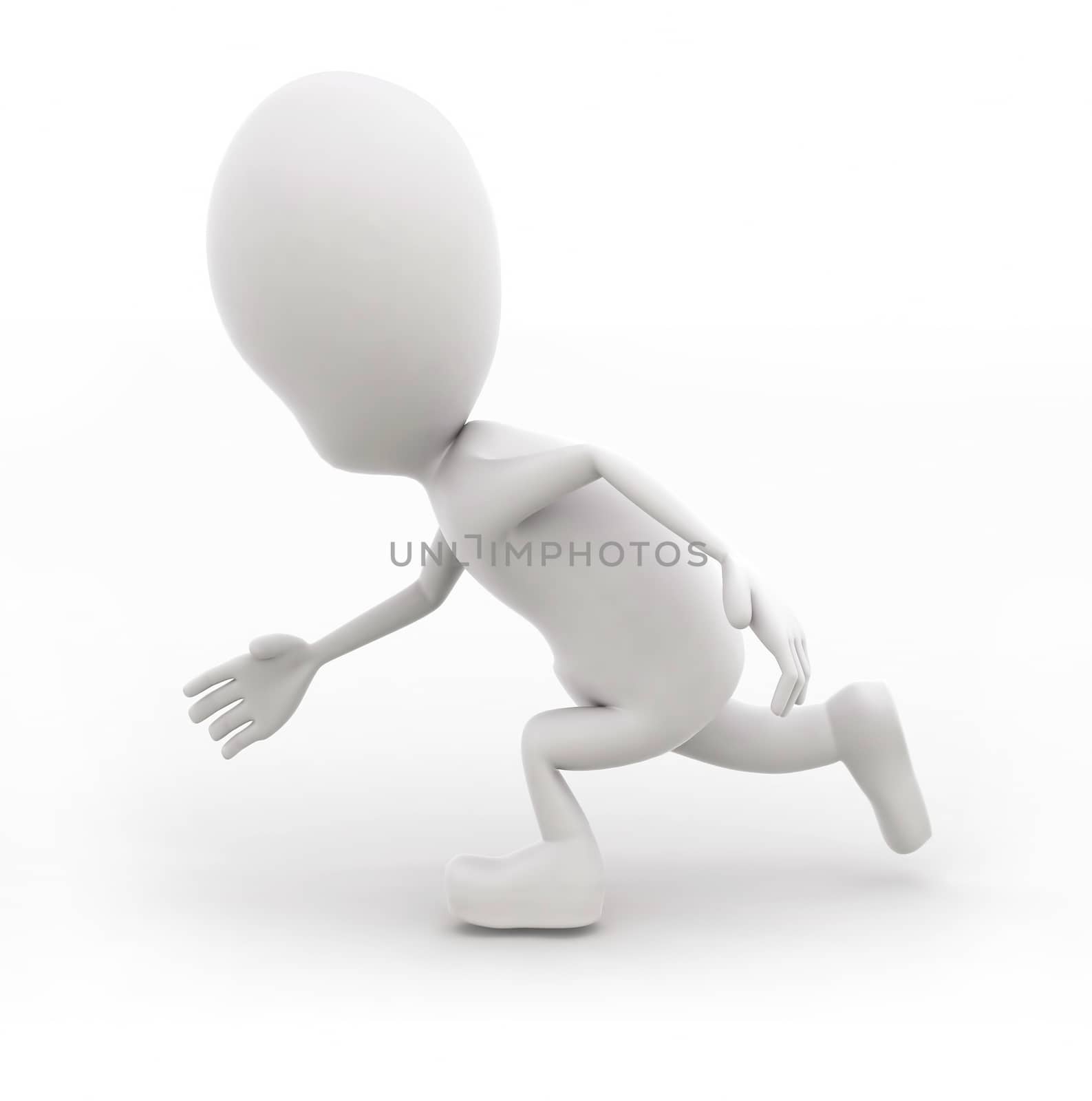 3d man running concept in white isolated background - 3d rendering , side angle view
