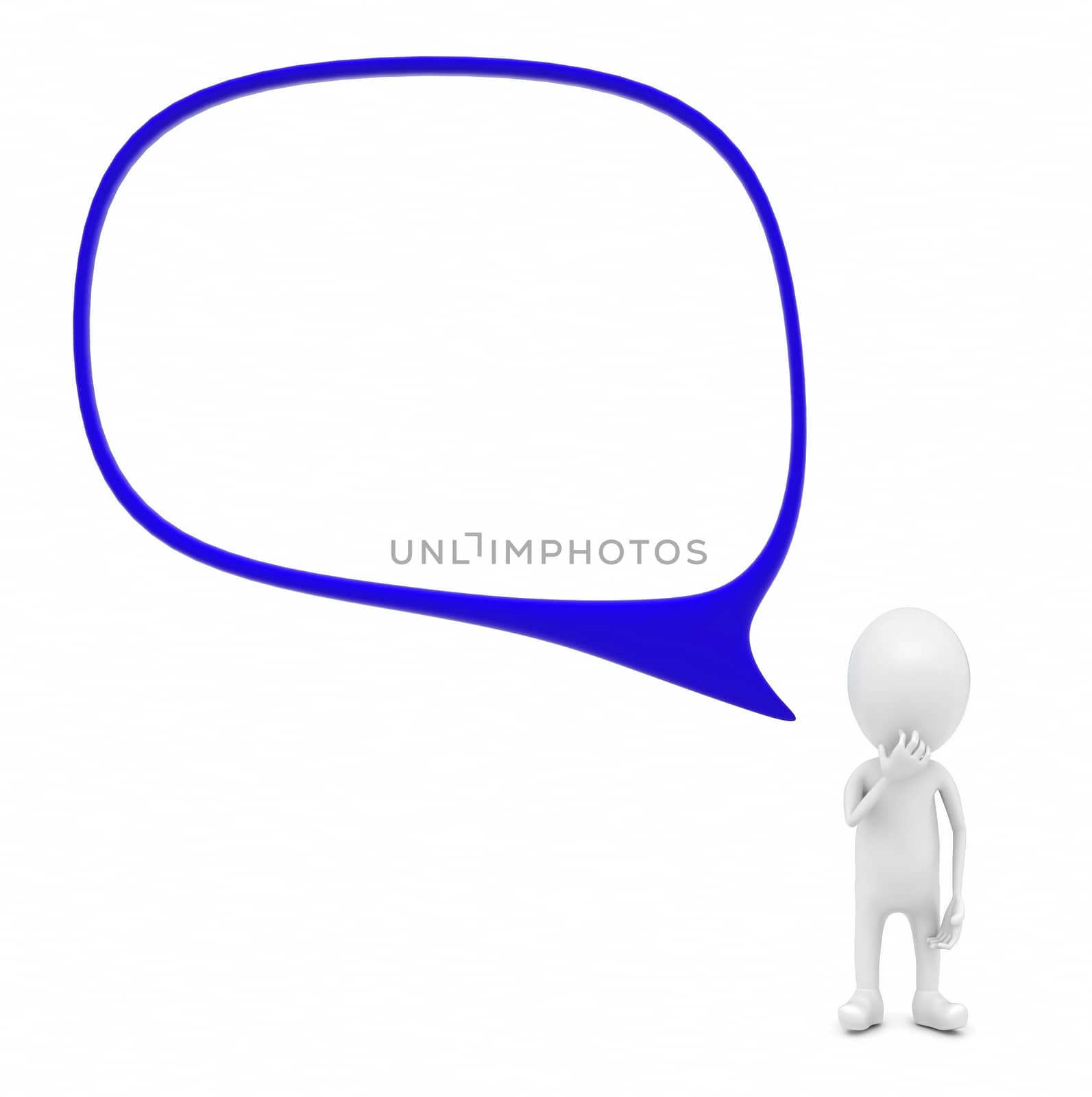 3d man and a speech bubble concept in white isolated background - 3d rendering , front angle view