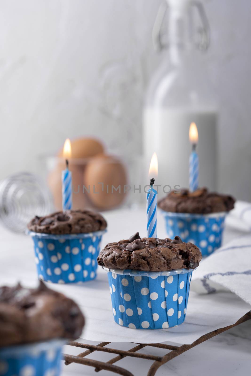 Delicious Mother's day Homemade chocolate cupcakes on Cooling Rack.