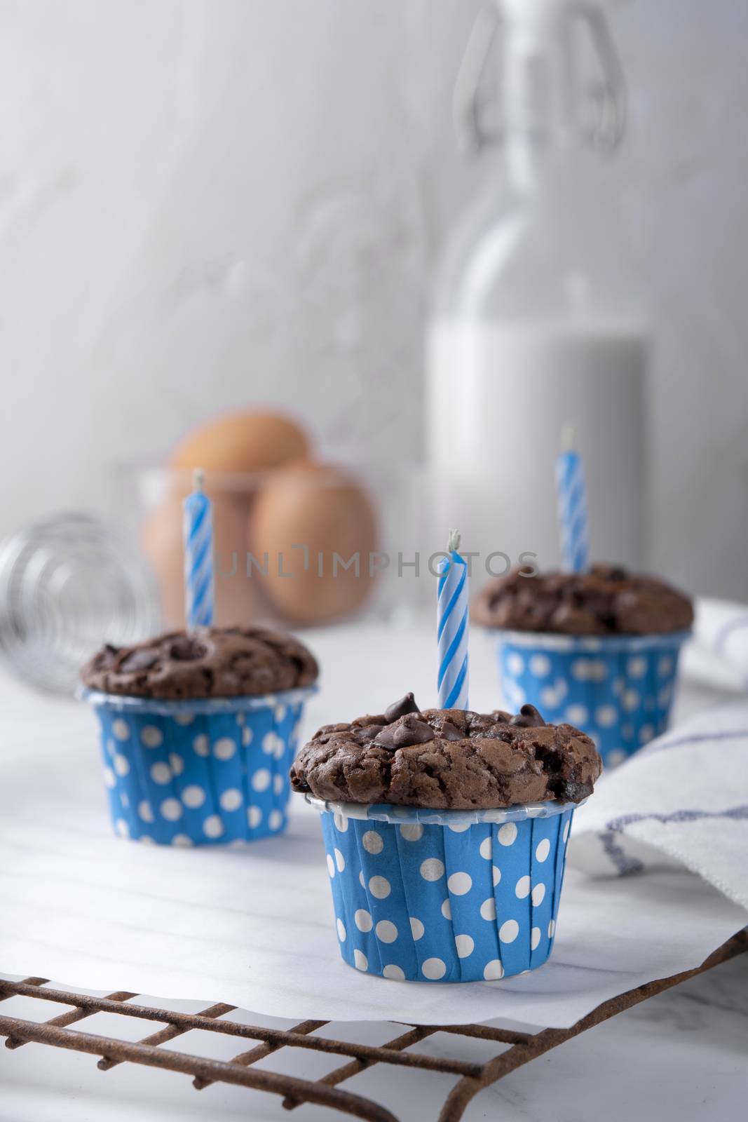 Delicious Mother's day Homemade chocolate cupcakes on Cooling Rack.