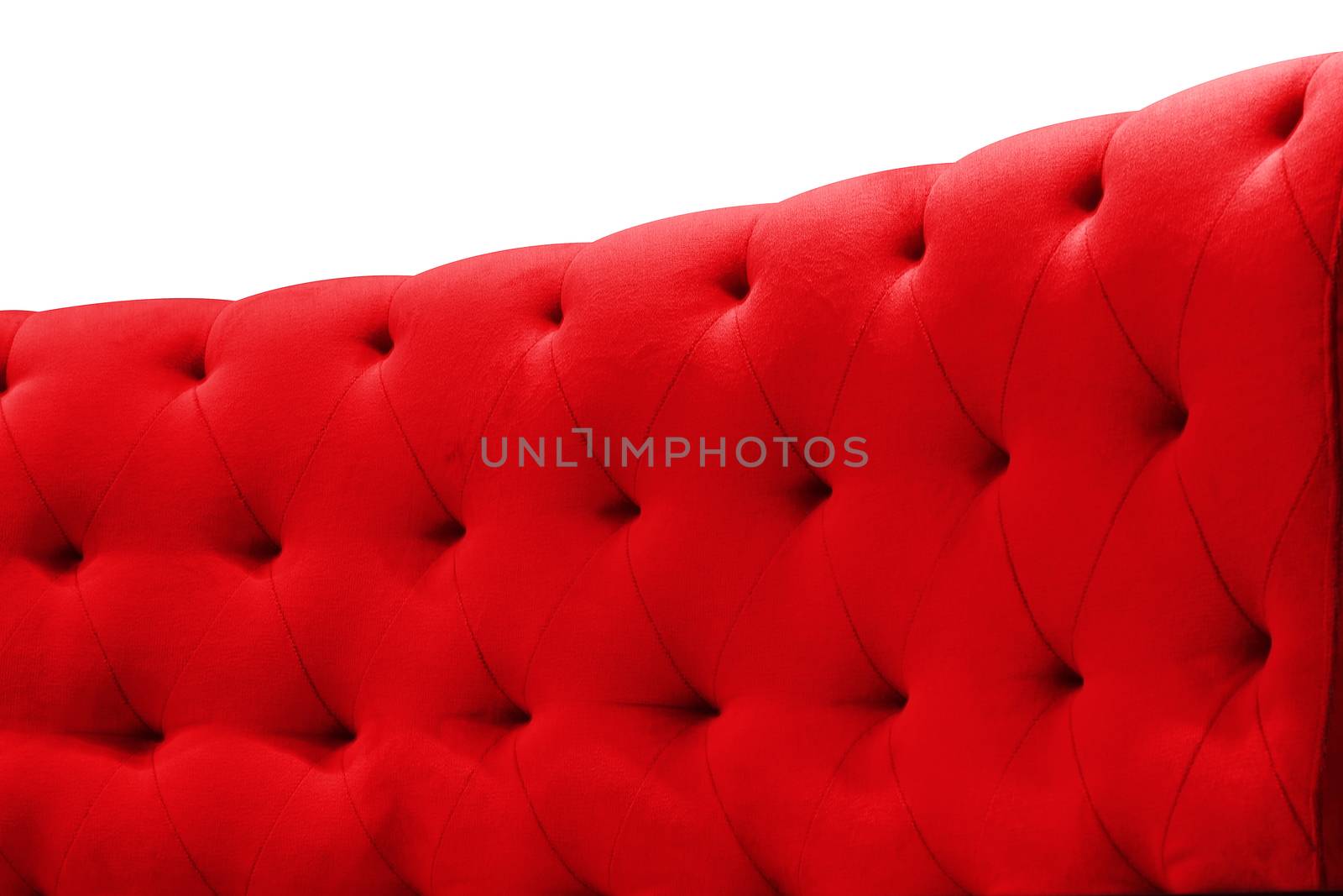 Luxury red sofa velvet cushion close-up pattern background on white