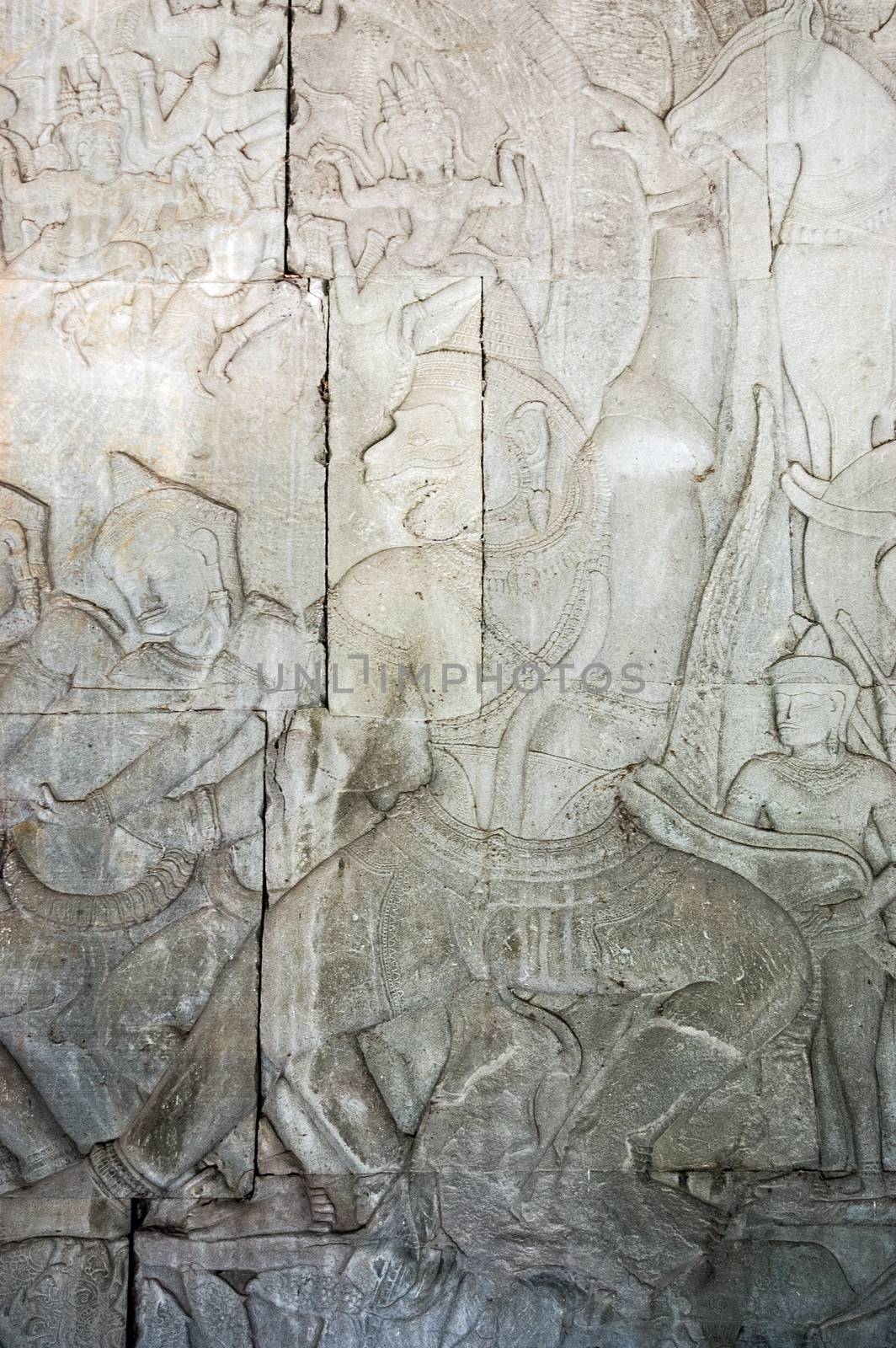 Ancient Khmer carving of god Hanuman by BasPhoto