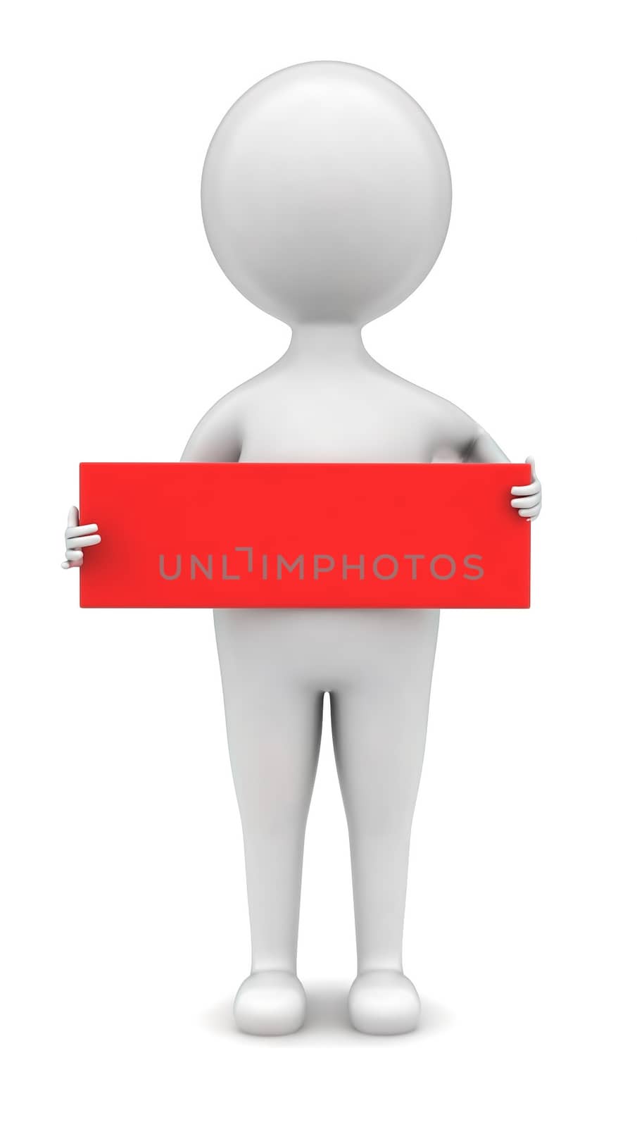 3d man holding a red banner in hands concept in white isolated background - 3d rendering , front angle view