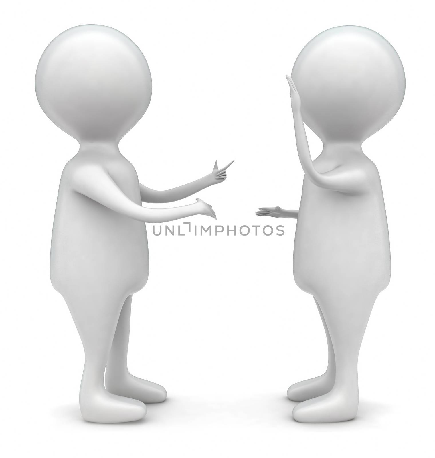 3d men having conversation or dicussion concept in white isolated background , front angle view