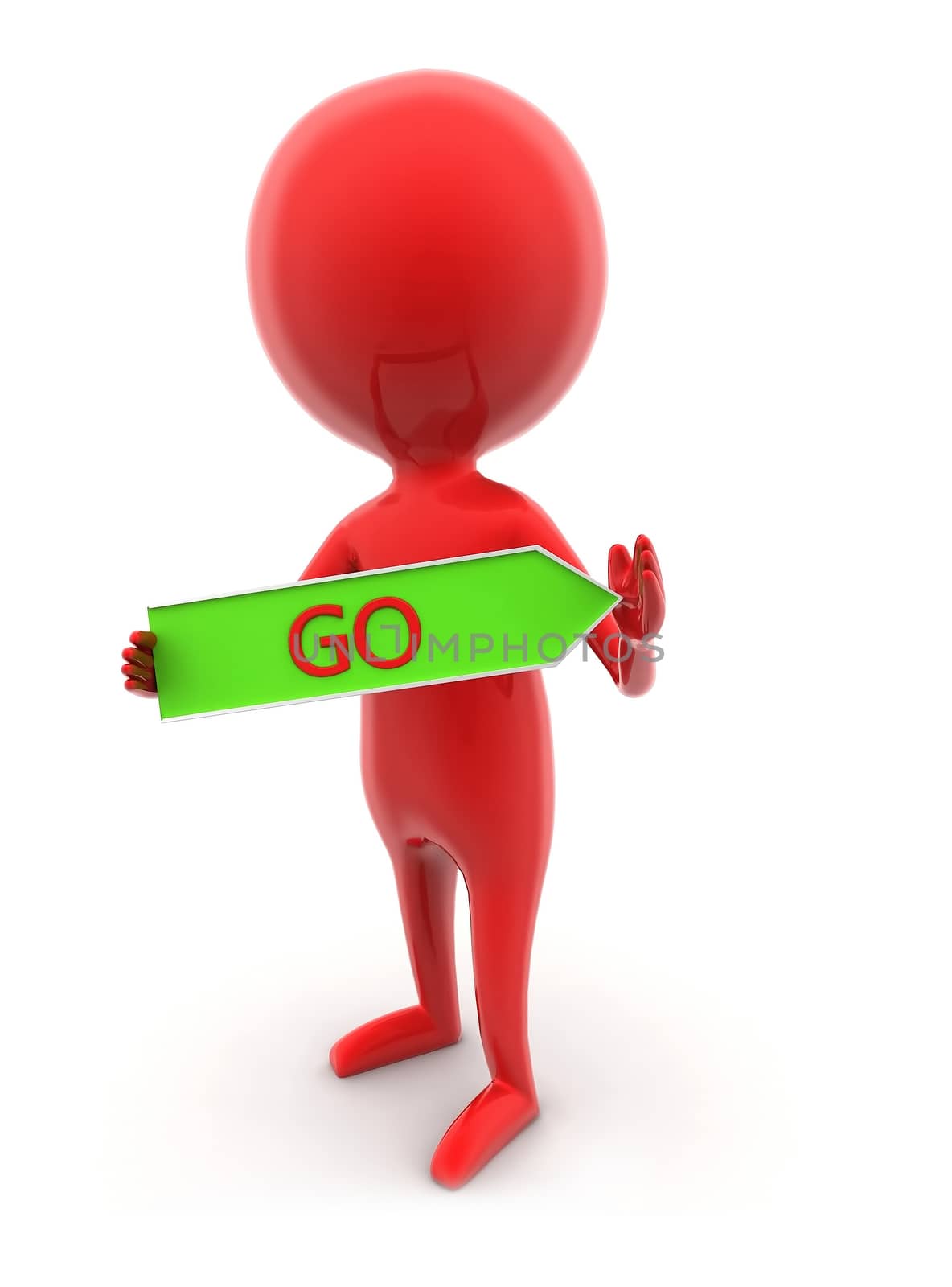 3d man holding go text show in a green arrow concept by qualityrender