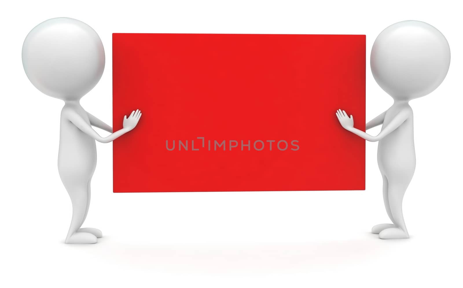 3d men carrying a red box in hands concept in white isolated background - 3d rendering , front angle view