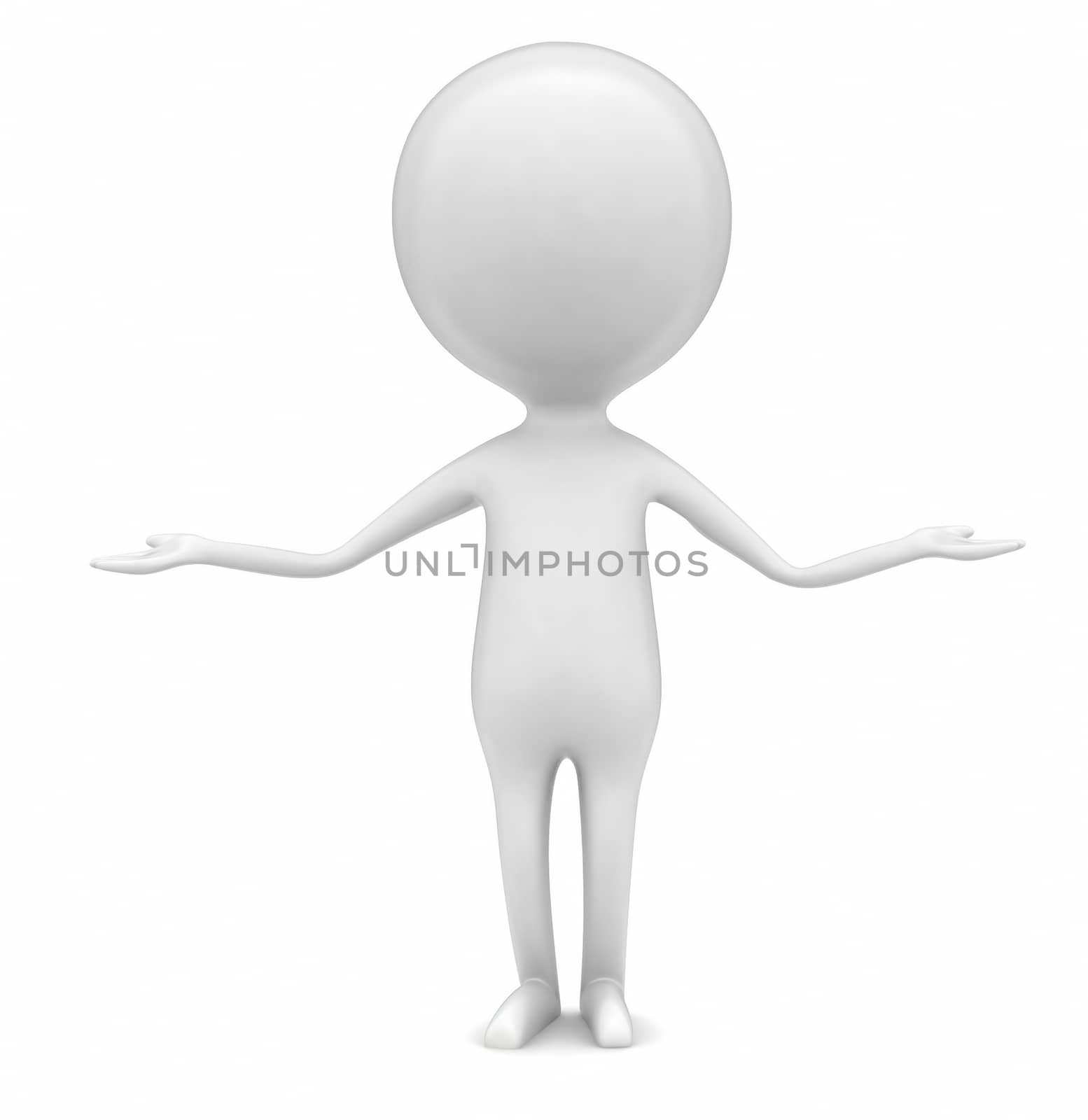 3d man putting hands on both direction concept in white isolated background - 3d rendering , front angle view