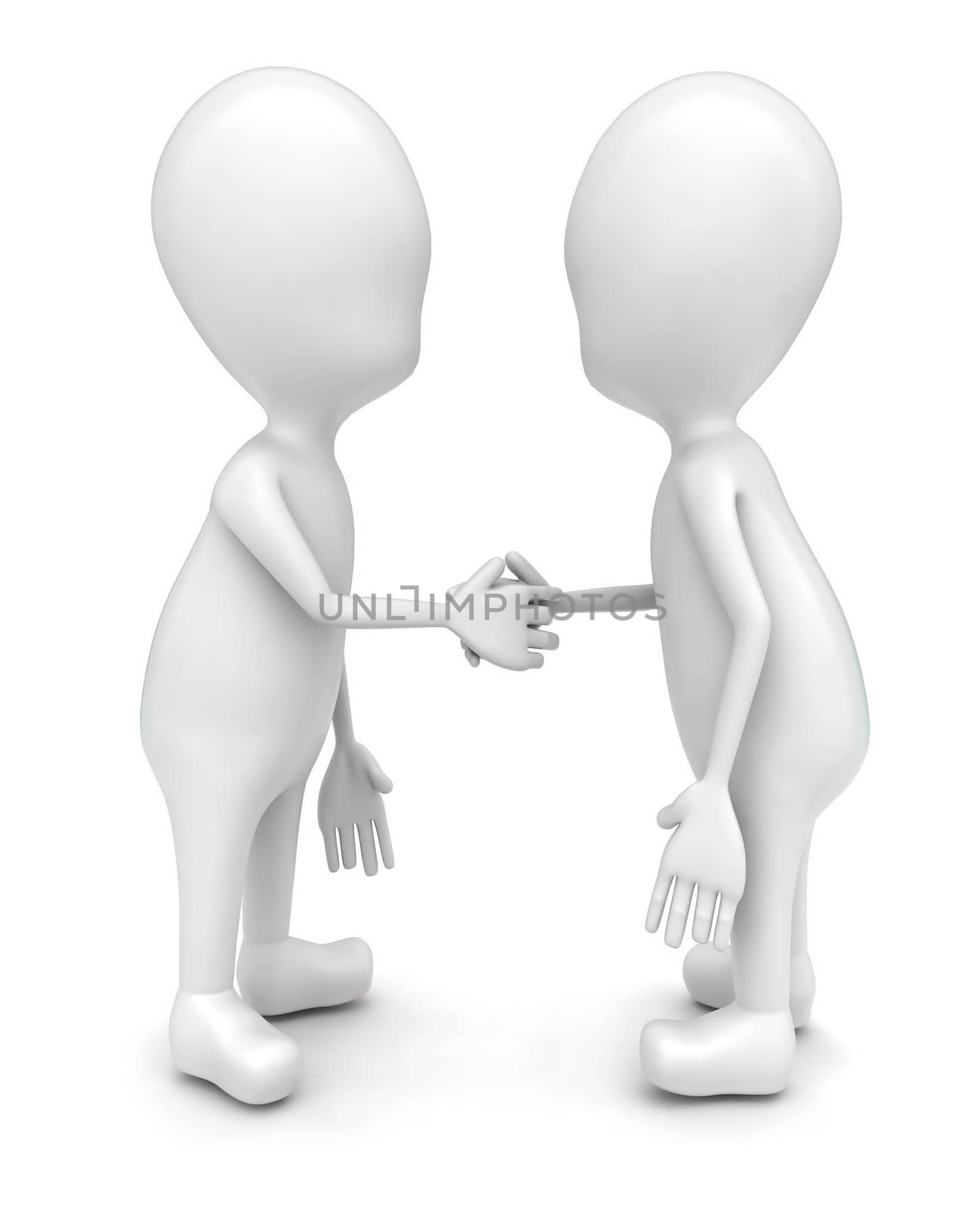 3d men handshaking each other concept in white isolated background - 3d rendering , front angle view
