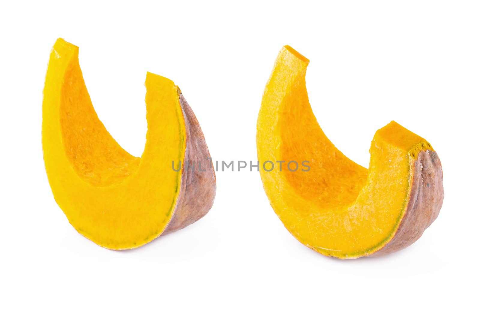 Slice of pumpkin isolated on white background by kaiskynet