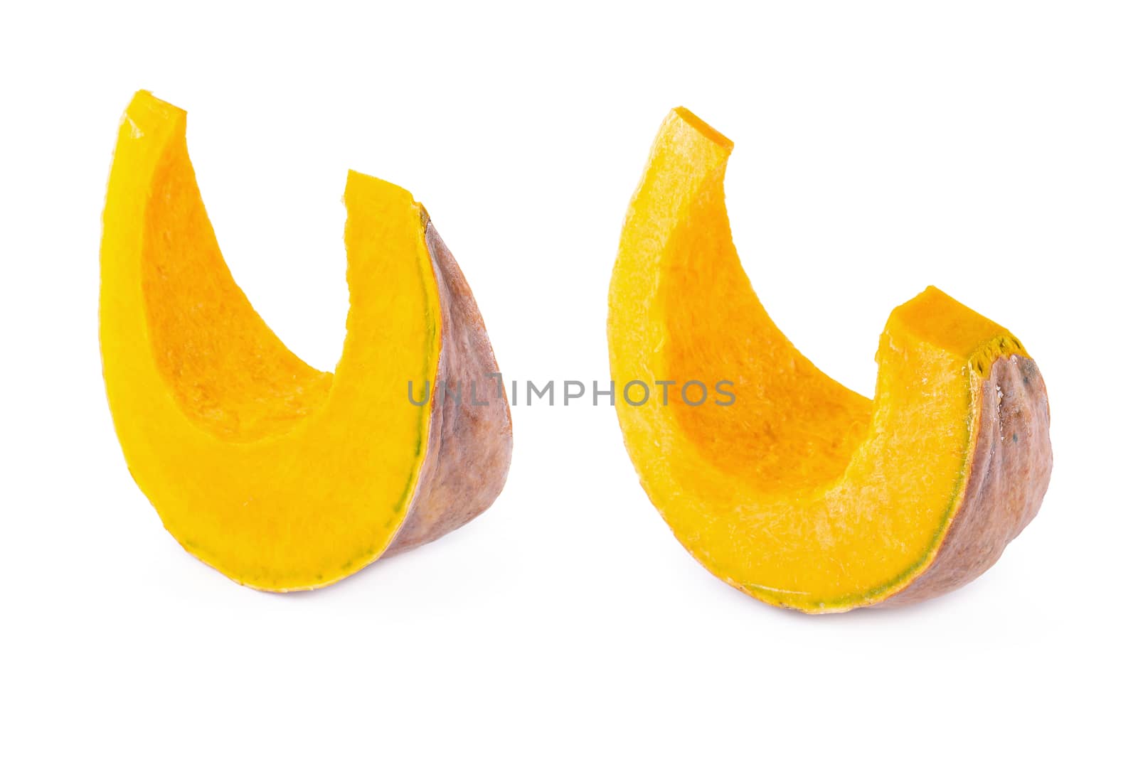 Slice of pumpkin isolated on a white background.