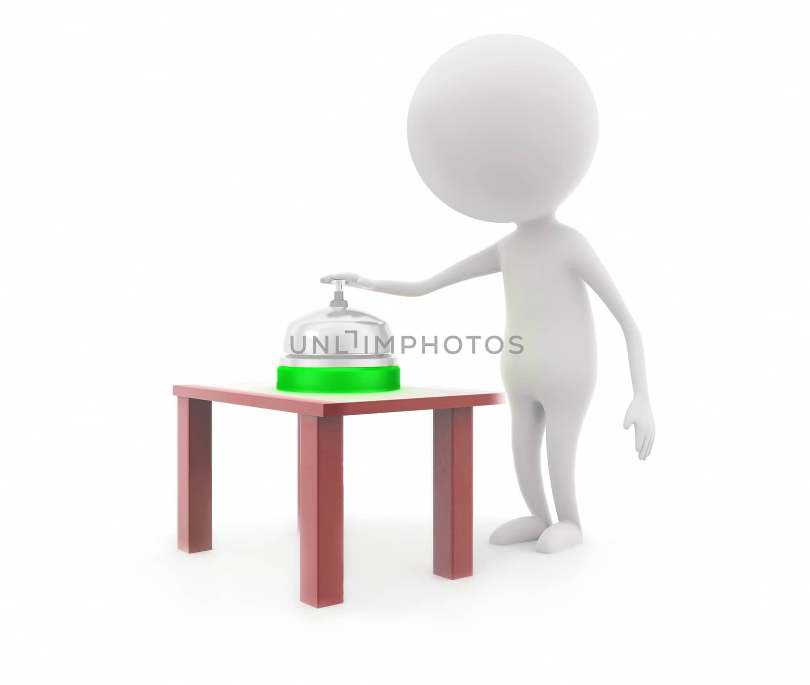 3d man service bell concept in white background - 3d rendering , front angle view