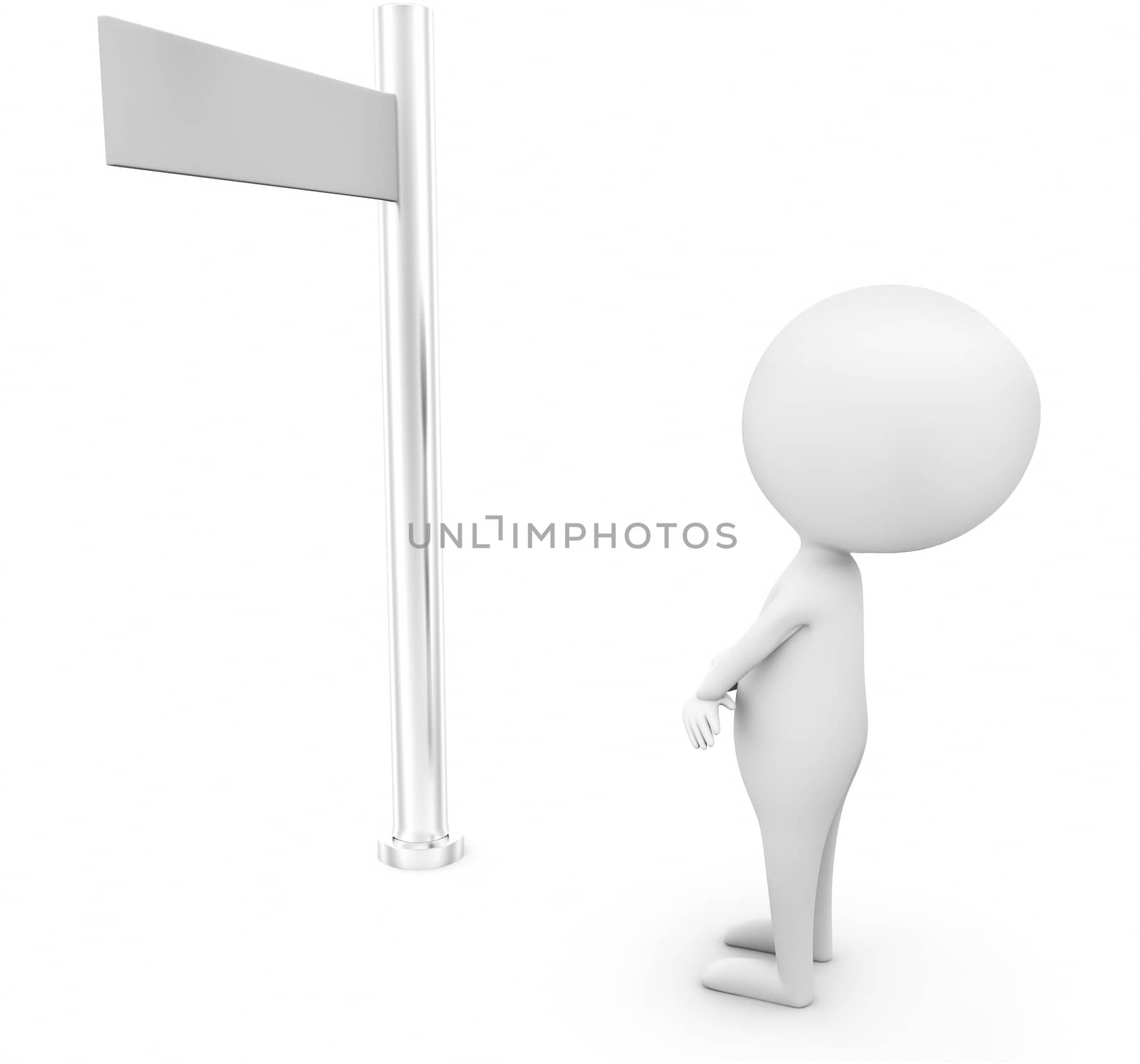 3d man looking towards sign boards concept on white isolated background , side angle view