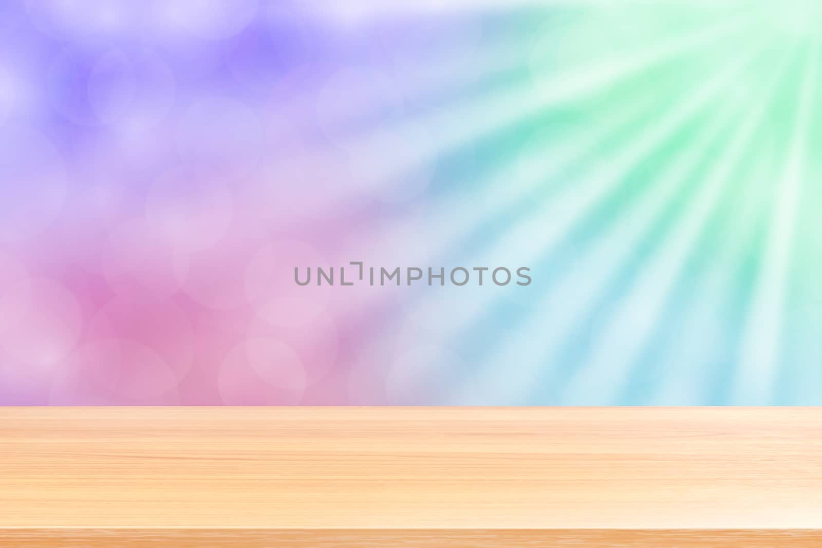 empty wood table floors on soft purple bokeh lights beam shine gradient background, wooden plank empty on purple bokeh colorful light shine, colorful bokeh lights gradient soft for banner advertising
