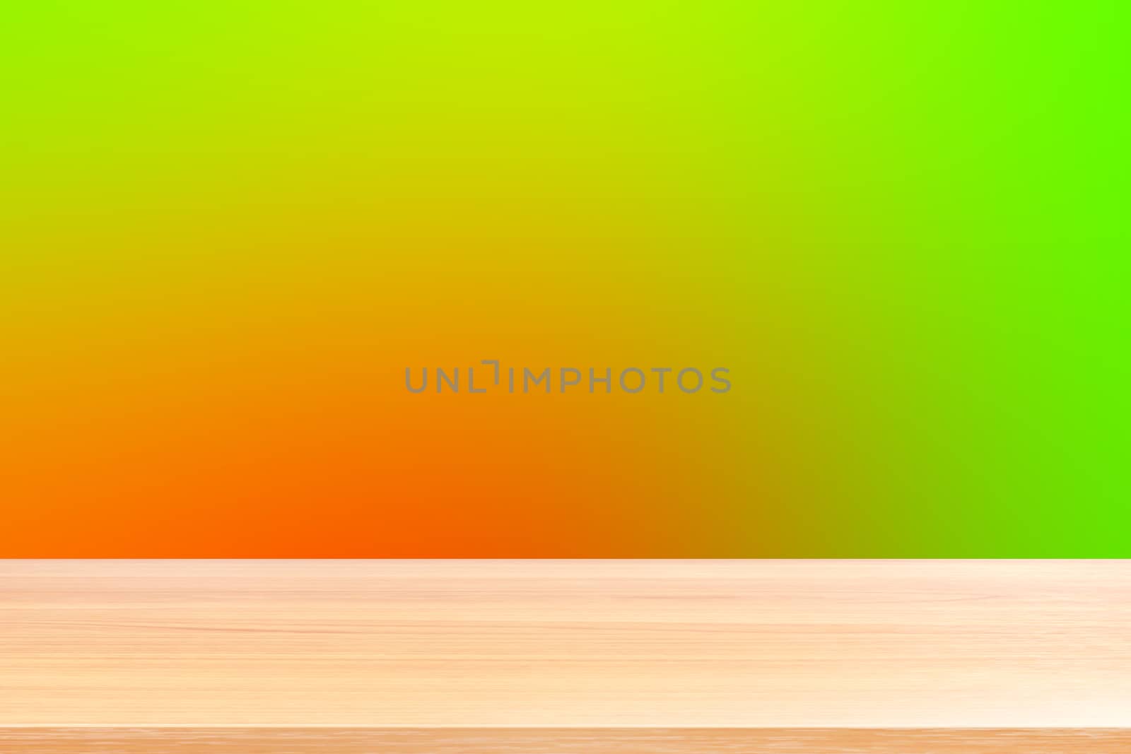 empty wood table floors on gradient red and green soft background, wood table board empty front colorful gradient, wooden plank blank on light red gradient for display products or banner advertising