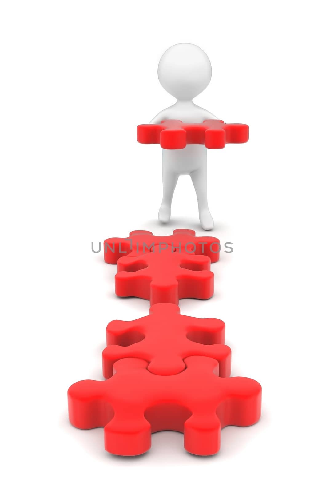 3d man holding puzzle to create a line concept by qualityrender