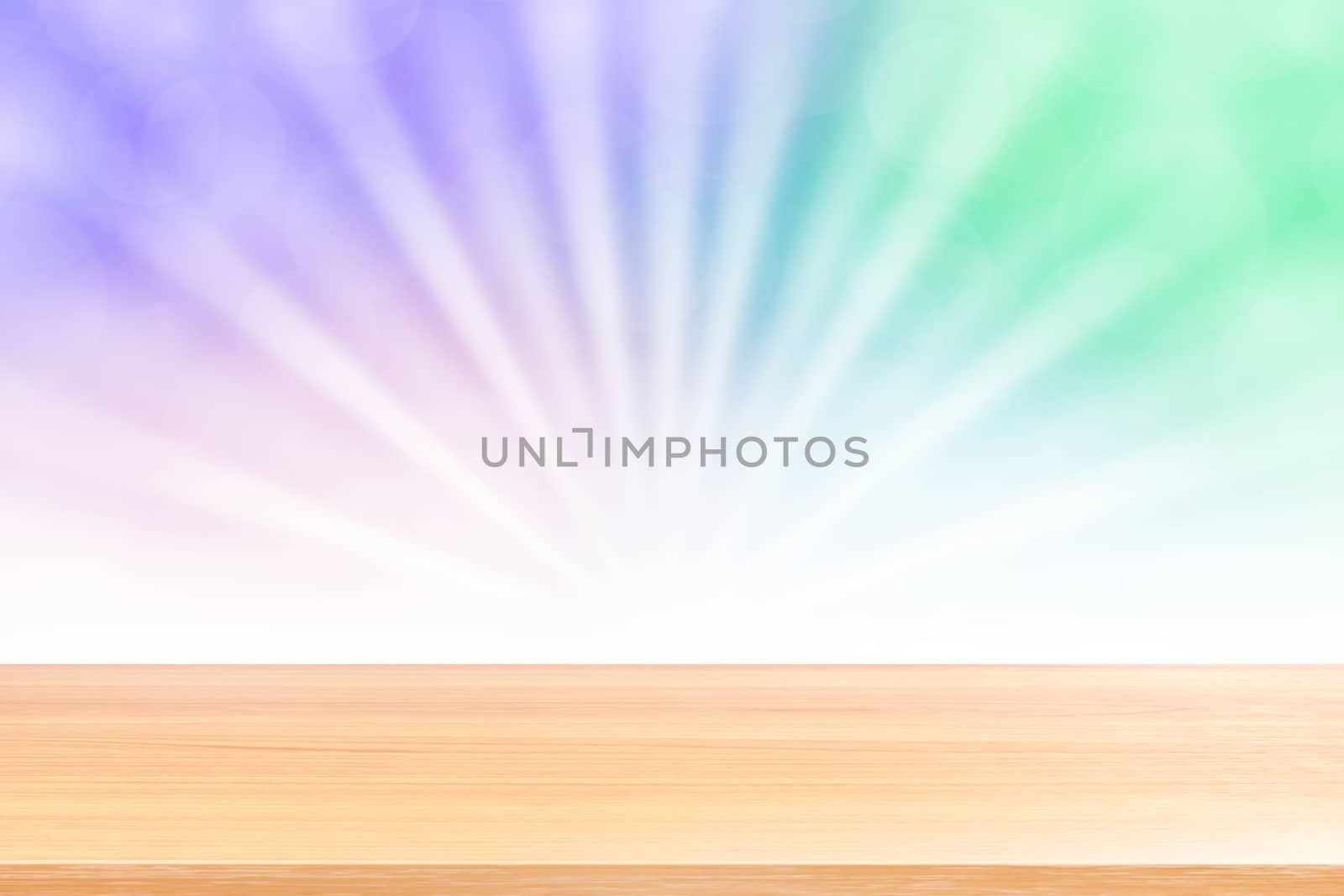 empty wood table floors on soft purple bokeh lights beam shine gradient background, wooden plank empty on purple bokeh colorful light shine, colorful bokeh lights gradient soft for banner advertising