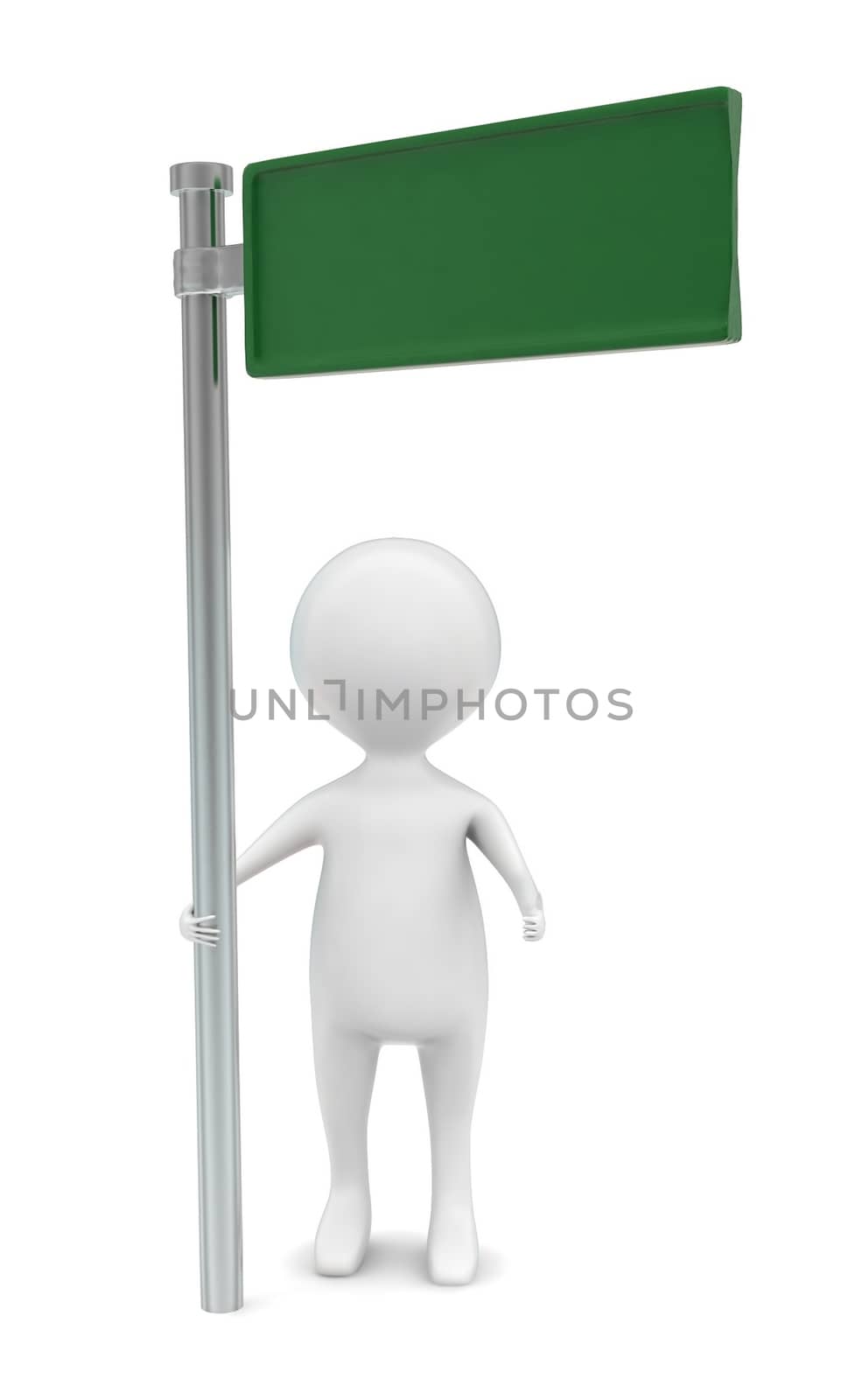 3d man standing near a sign board concept in white isolated background - 3d rendering , front angle view