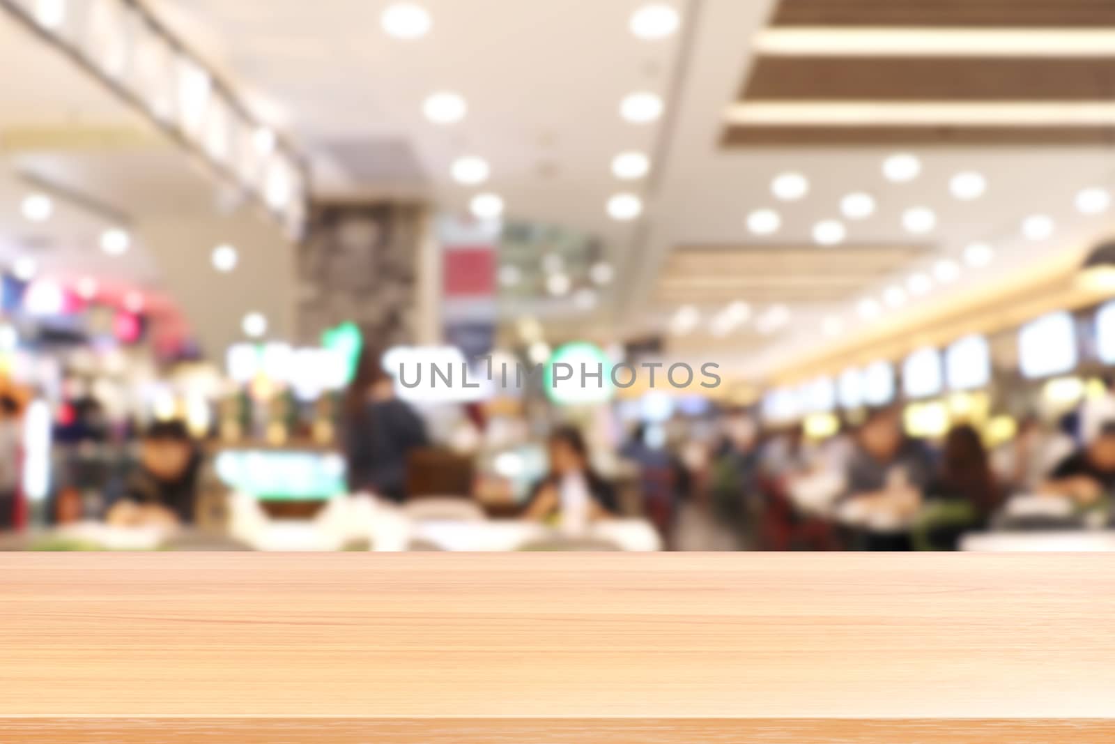 wood plank on blur canteen dining hall room, empty wood table floors on a lot of people are eating food in university canteen blur background, wood table board empty on blur cafe or cafeteria canteen