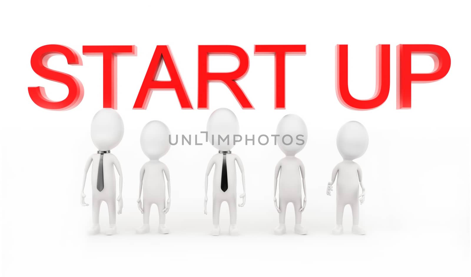 3d group of men - start up concept in white isolated background , front angle view
