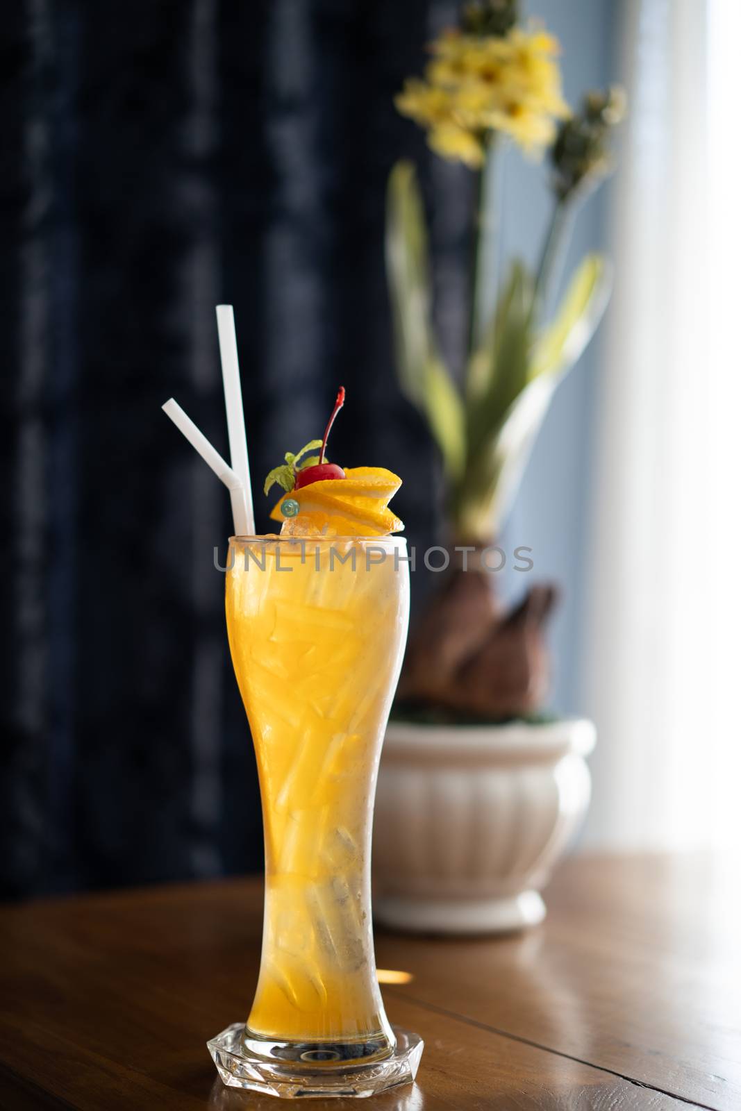 colorful soft drinks, cocktail in long transparent glass