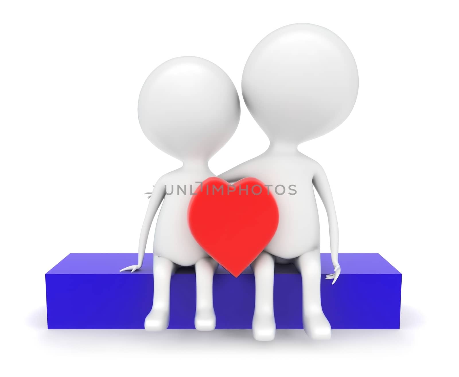 3d men holding each other with love symbol in it concept in white isolated background - 3d rendering , front angle view