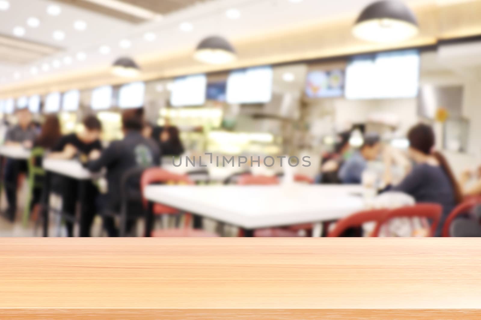 wood plank on blur canteen dining hall room, empty wood table floors on a lot of people are eating food in university canteen blur background, wood table board empty on blur cafe or cafeteria canteen