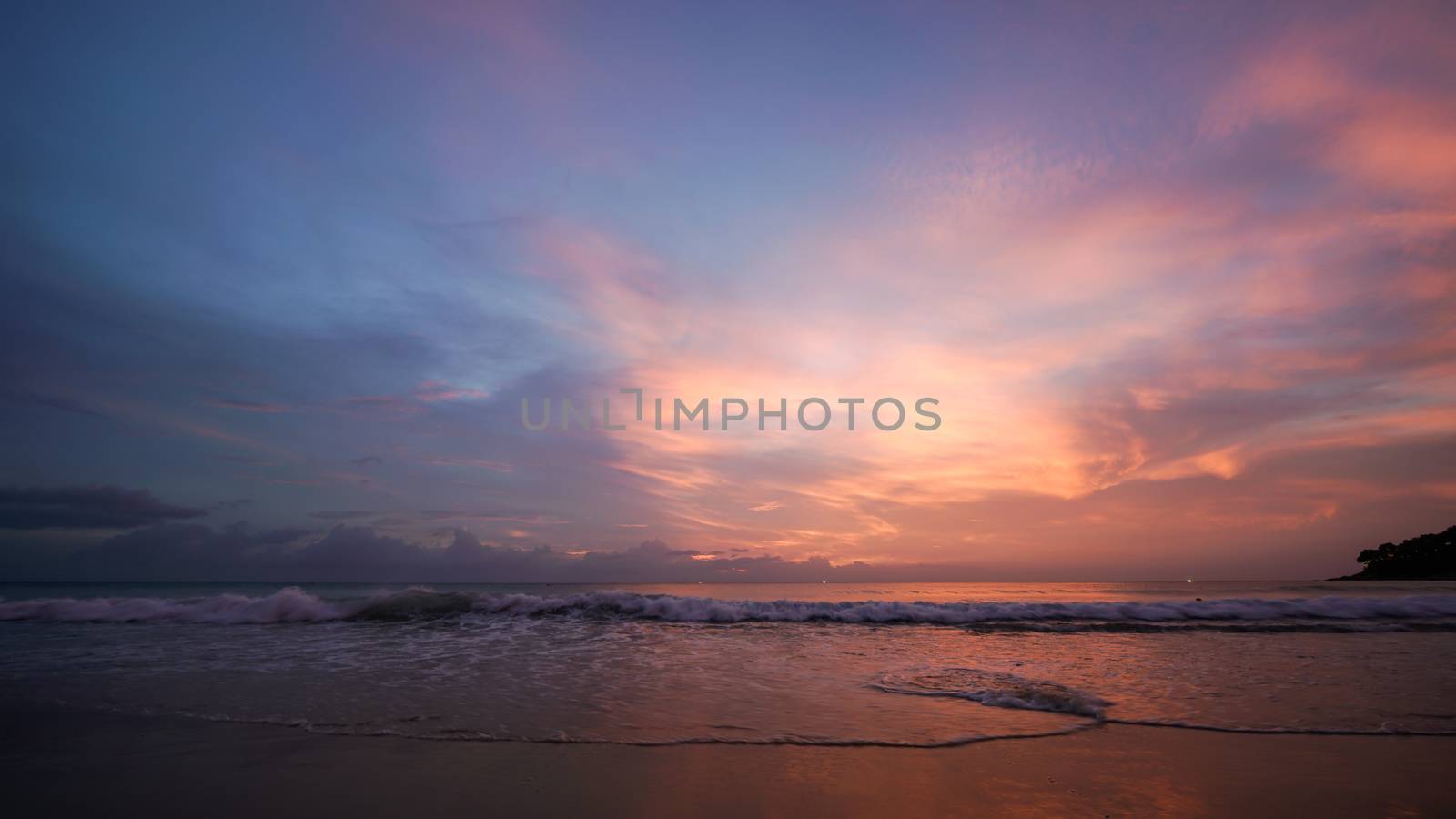 beautiful sunset and twilight sky at the beach