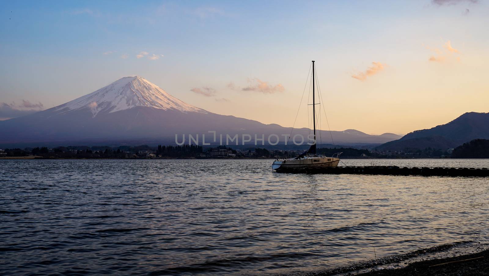 Beautiful Fuji mountain with Lake Kawaguchiko, Japan at Twilight times, fujisan