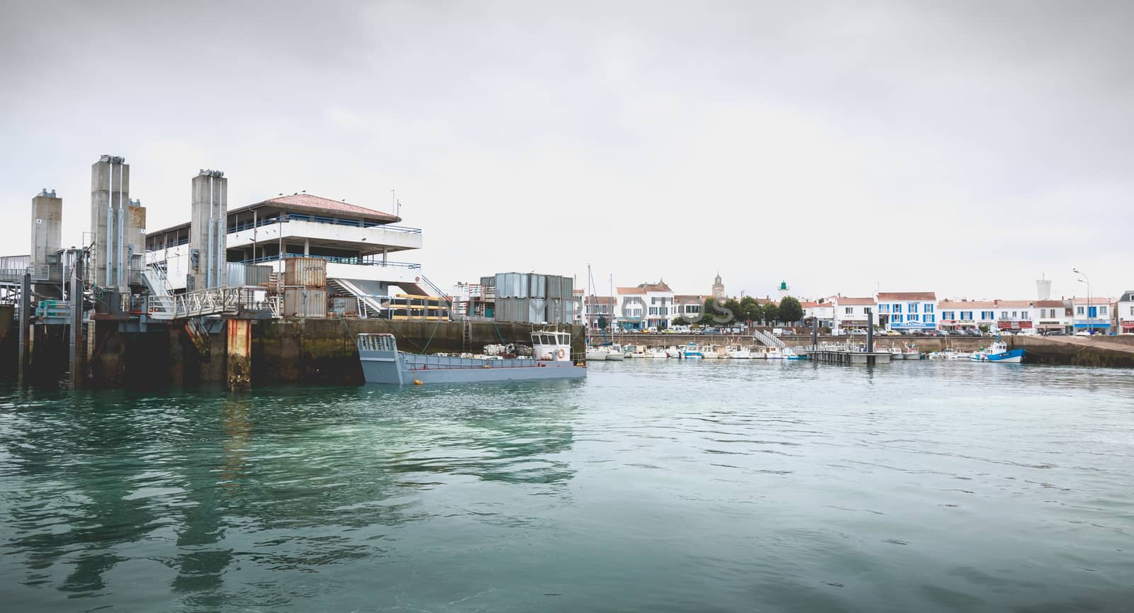 Port Joinville, France - September 18, 2018: view of the ferry terminal of the island of Yeu which makes the transport goods and people between the island and the continent