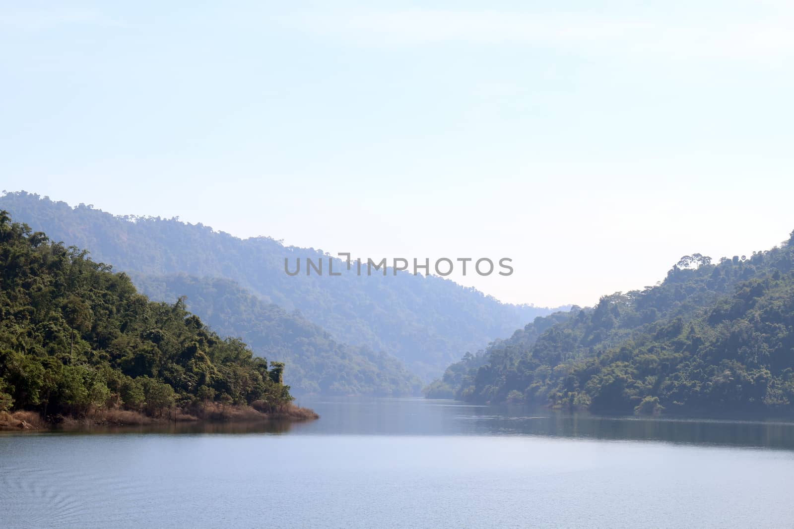 river mountain landscape, lagoon, lagune and sky