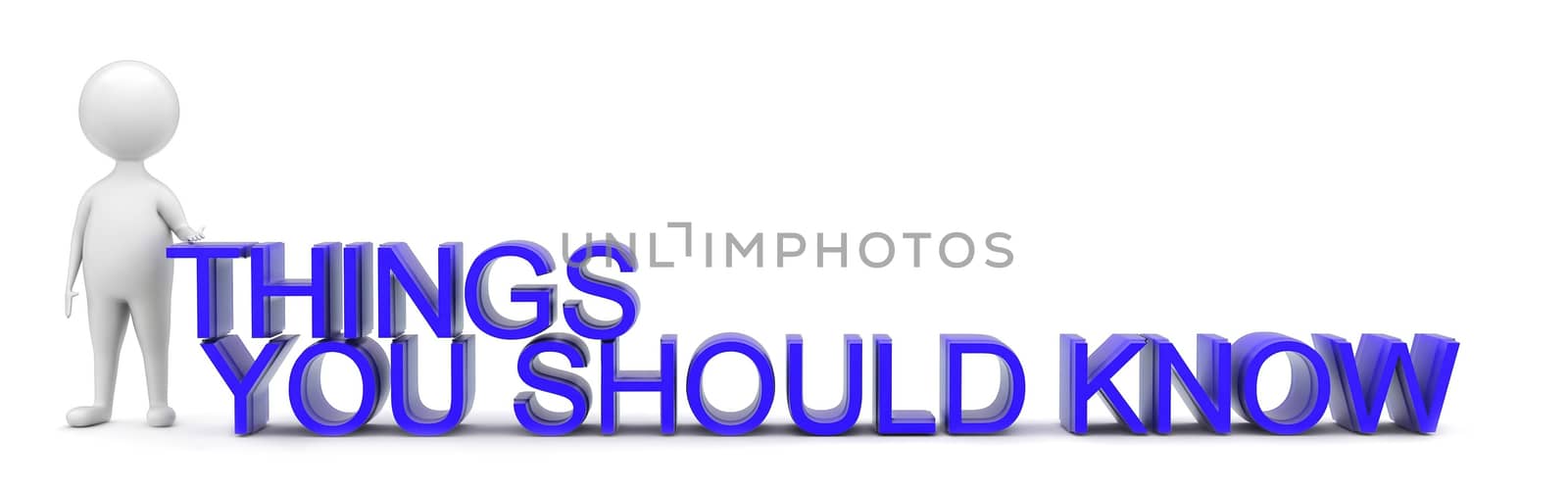 3d man presenting things you should know concept in white isolated background , front angle view