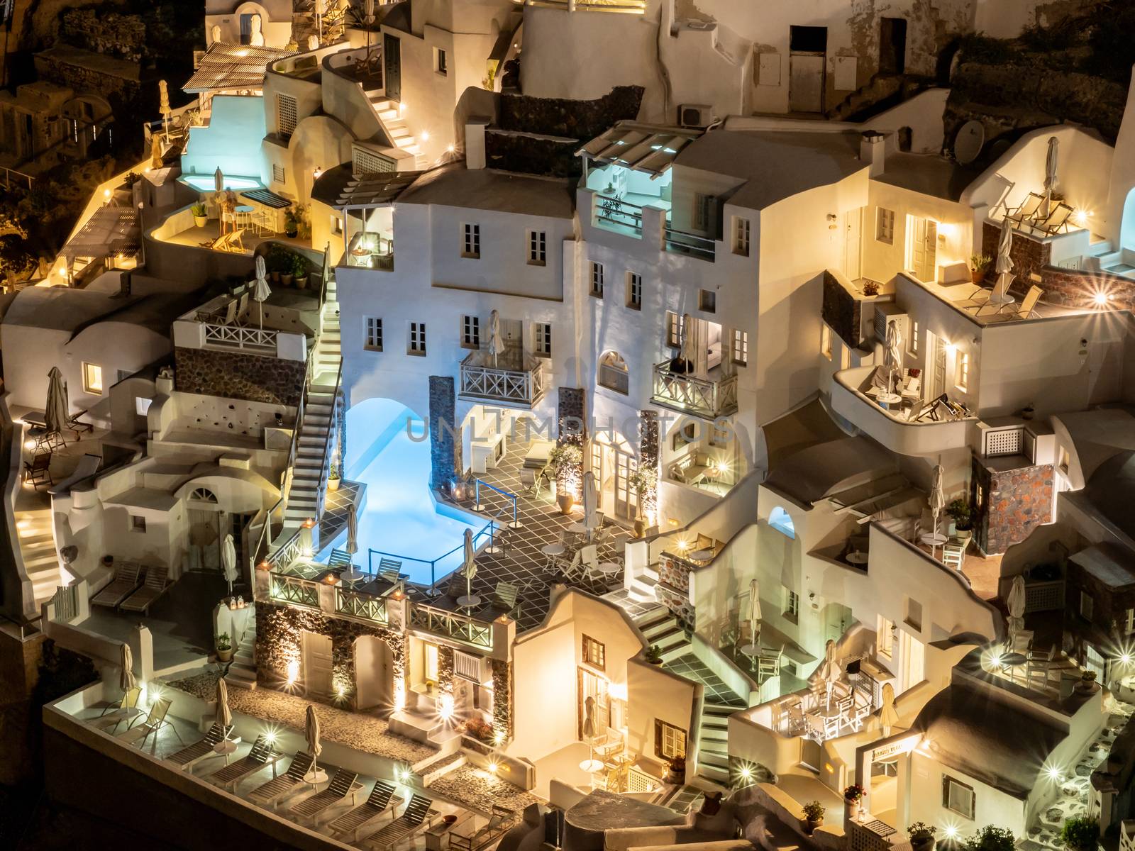 Beautiful Night View at Oia village in Santorini island, Greece