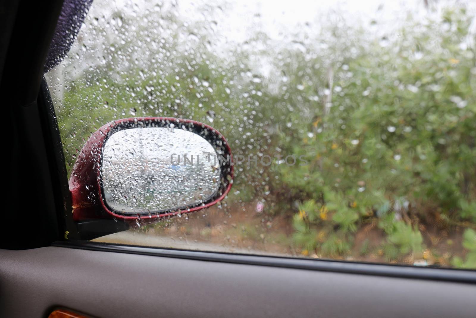 Water Raindrop Fresh on windshield, Feeling relax or lonely in a car, Cleaning Glass Automotive