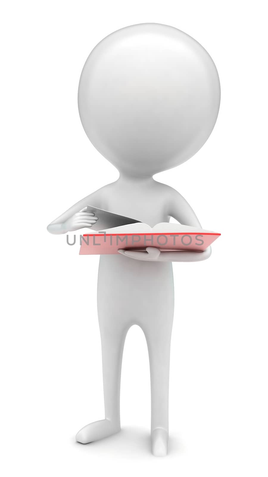 3d man reading book concept in white isolated background - 3d rendering , front angle view