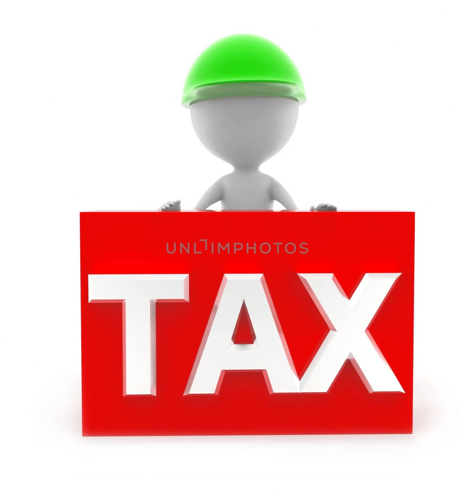 3d man presenting tax concept in white background, front angle view