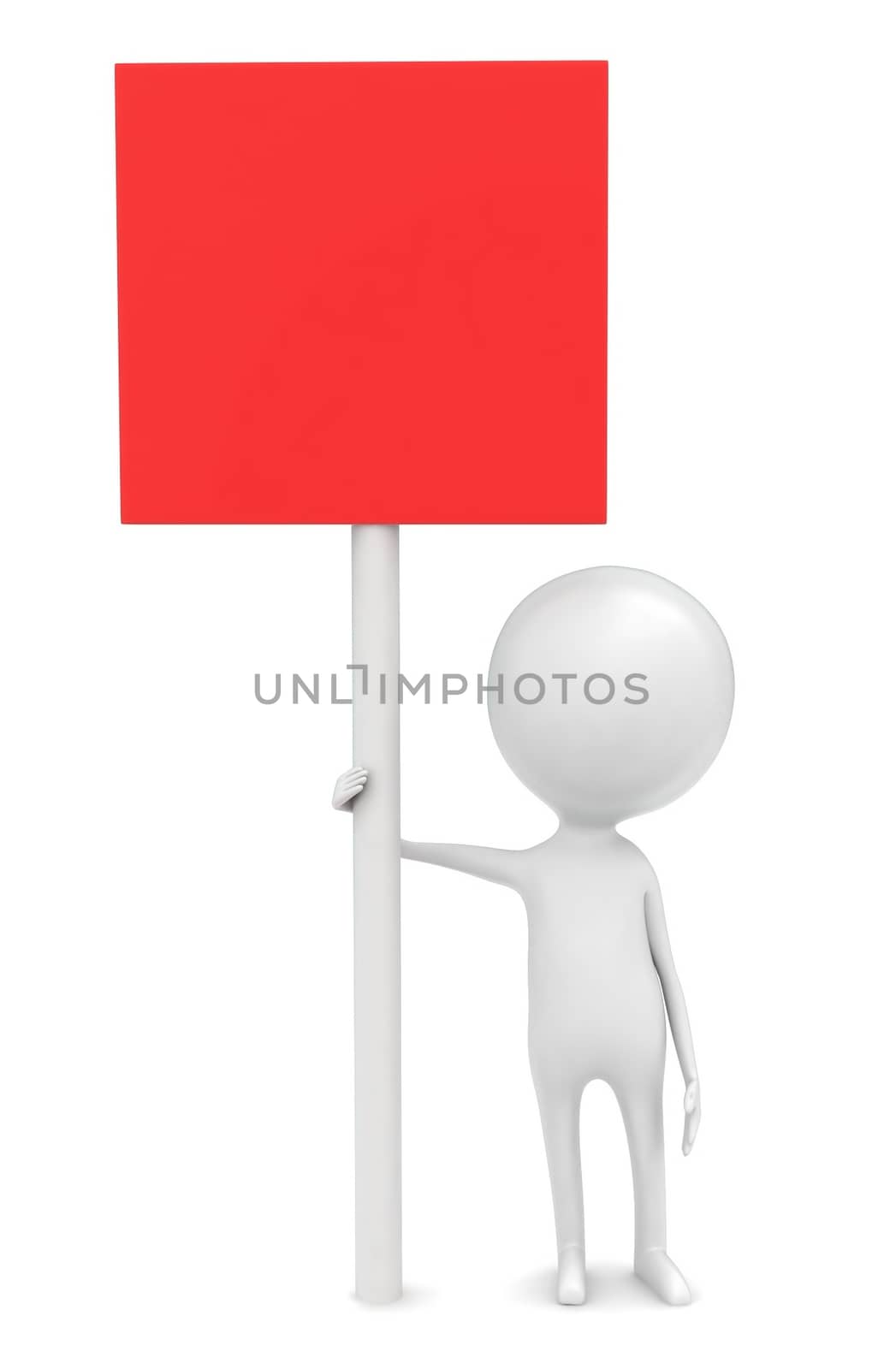 3d man holding a board concept in white isolated background - 3d rendering , front angle view