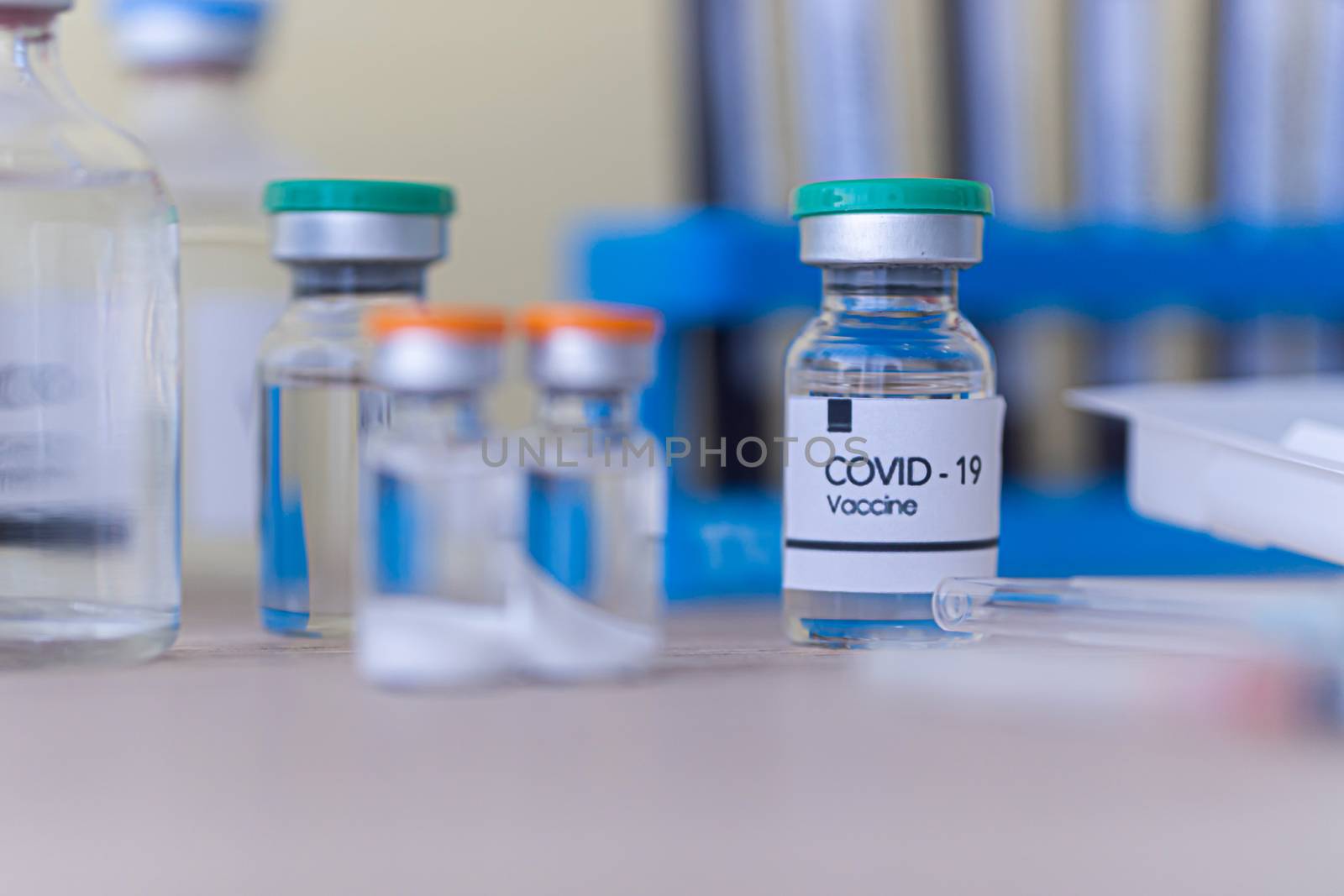 The covid19 doz on the table. Novel Covid19 vaccine Concept. by sandyman