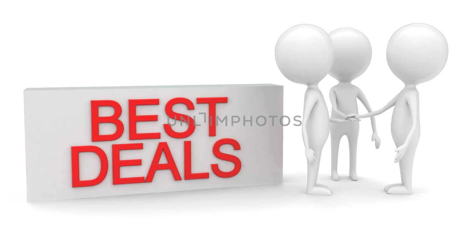 3d men aranging best deal concept in white isolated background - 3d rendering , front angle view