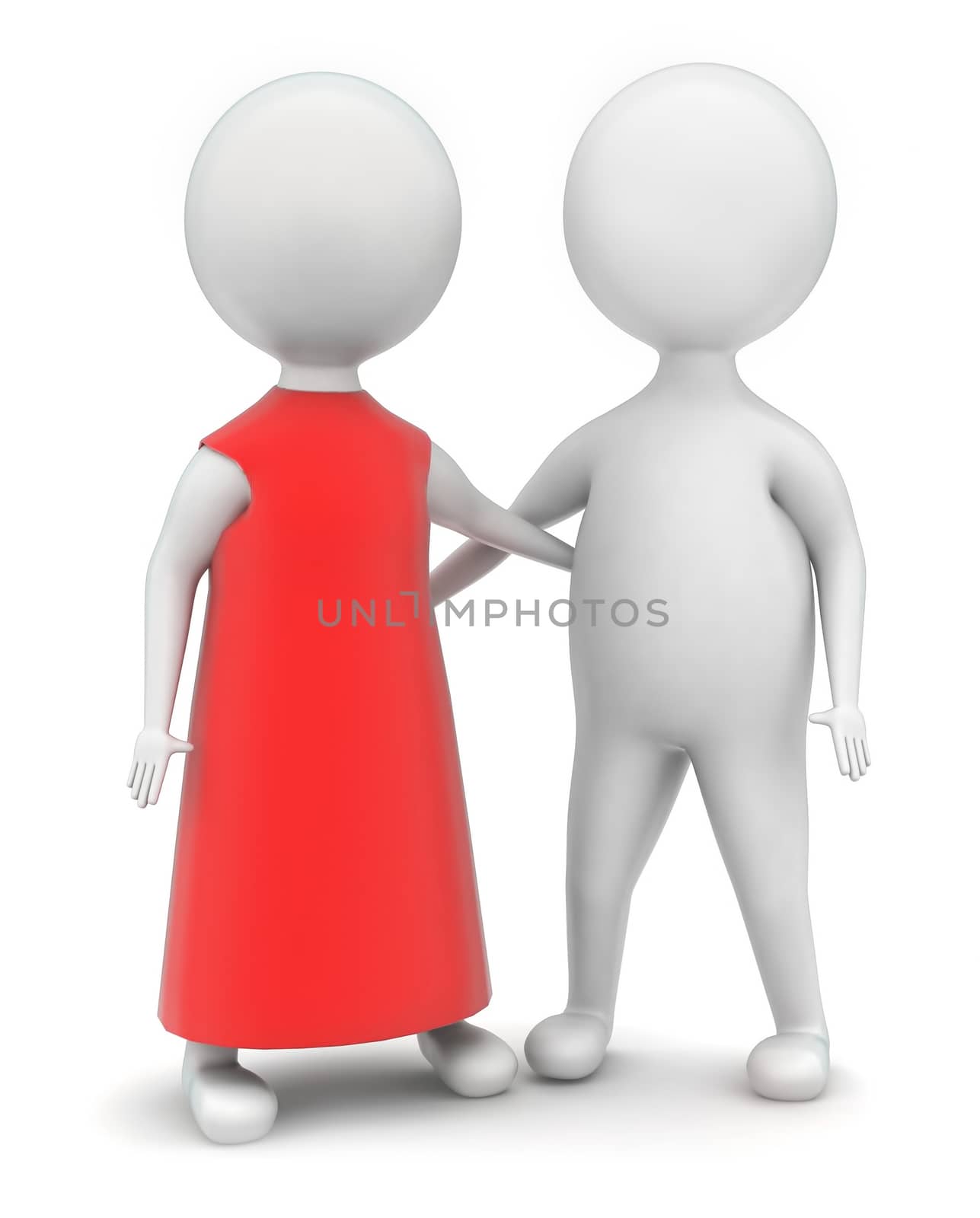 3d man and girl concept in white isolated background - 3d rendering , front angle view
