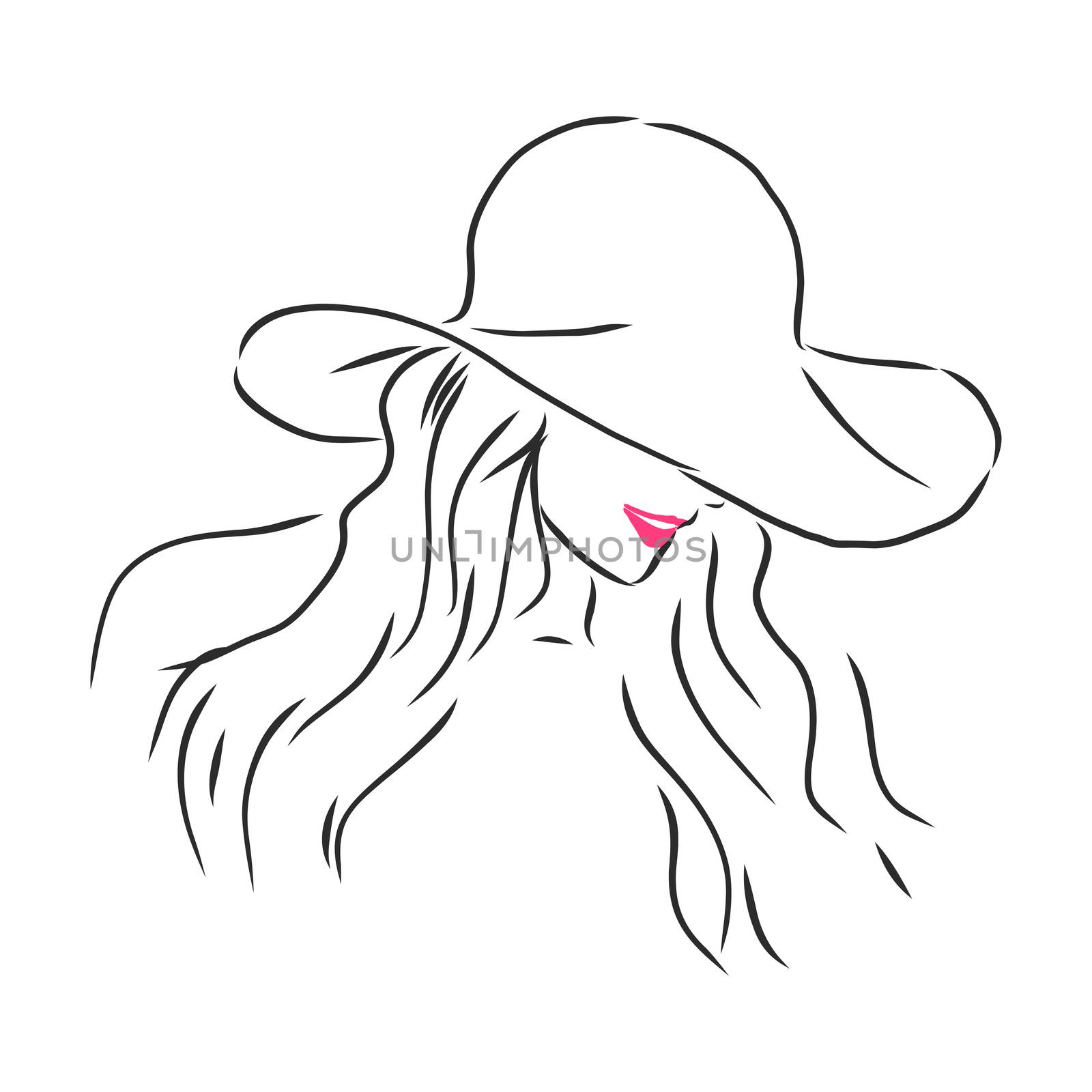 Silhouette of beautiful woman in a elegant hat. Vector. beautiful girl in a hat, vector sketch illustration by ekaterina